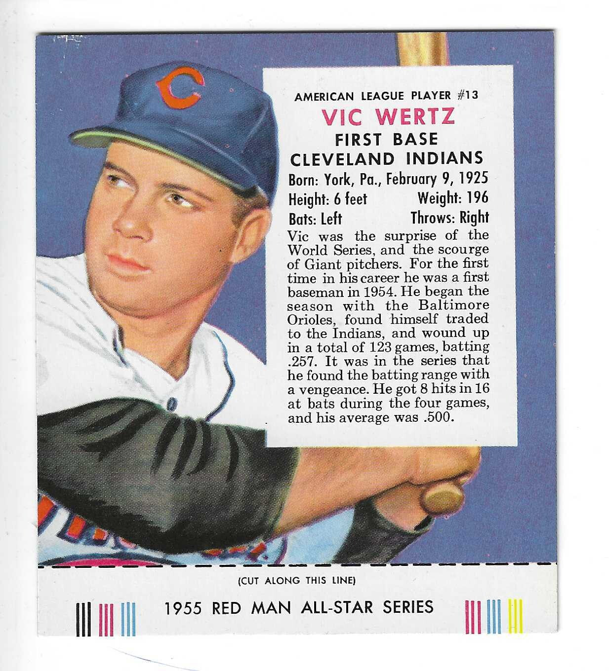 1955 Red Man w/ Tabs #AL13 Vic Wertz Ex/Mint