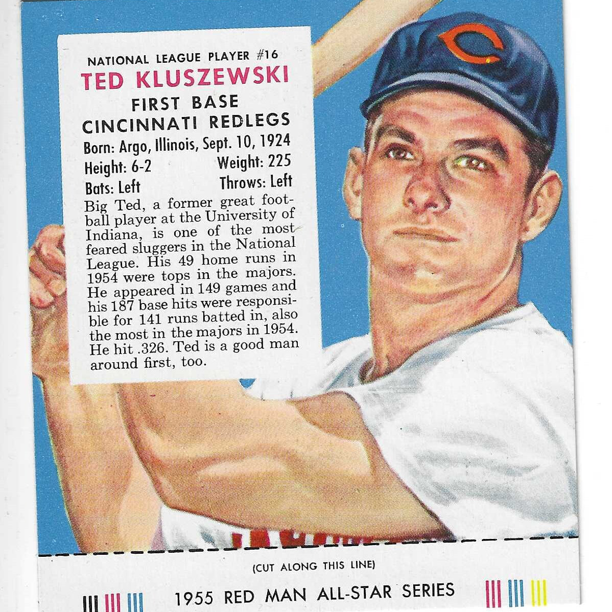 1955 Red Man w/ Tabs #NL16 Ted Kluszewski Ex/Mint+