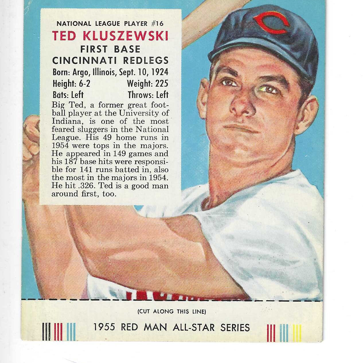 1955 Red Man w/ Tabs #NL16 Ted Kluszewski Ex+