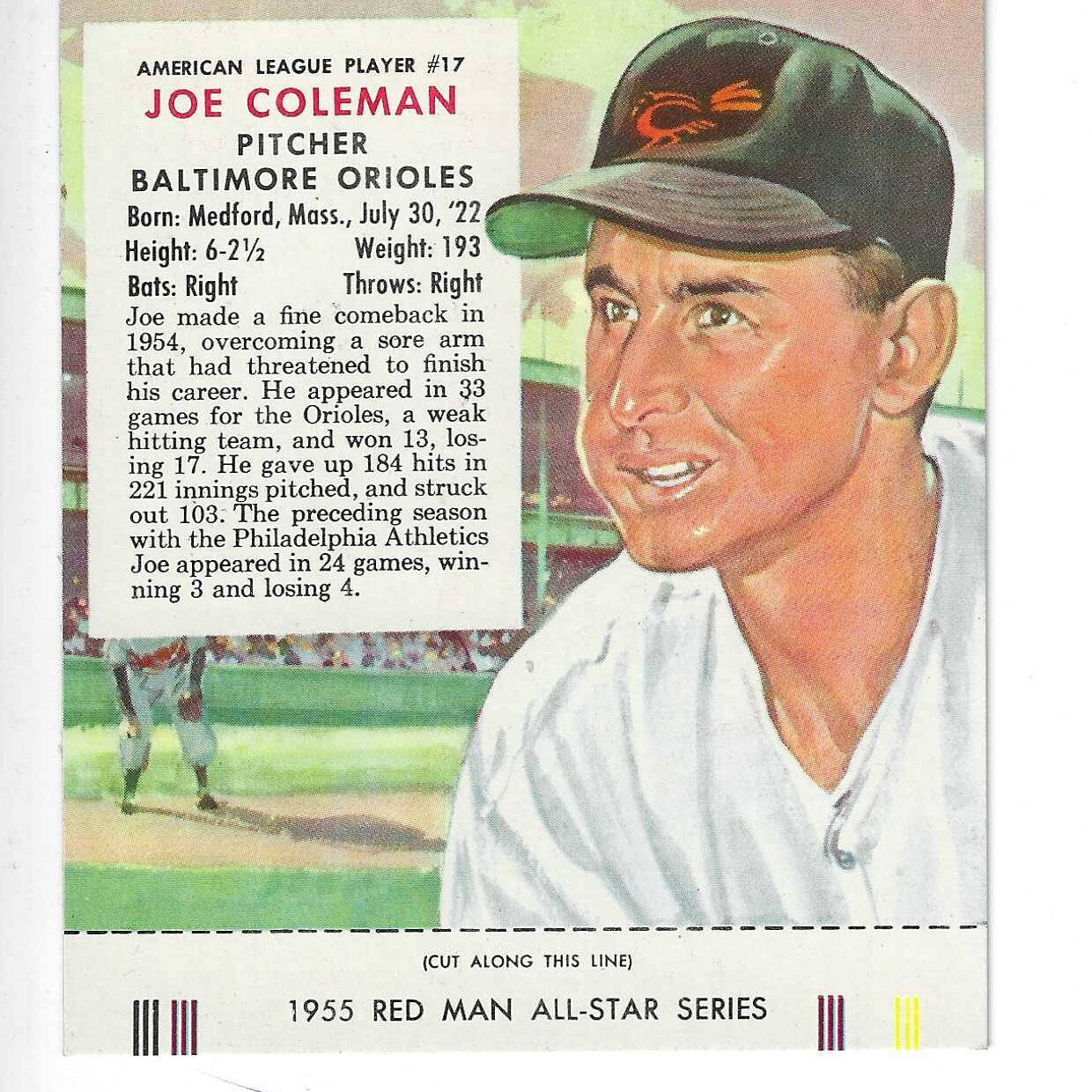 1955 Red Man w/ Tabs #AL17 Joe Coleman Ex/Mint or better