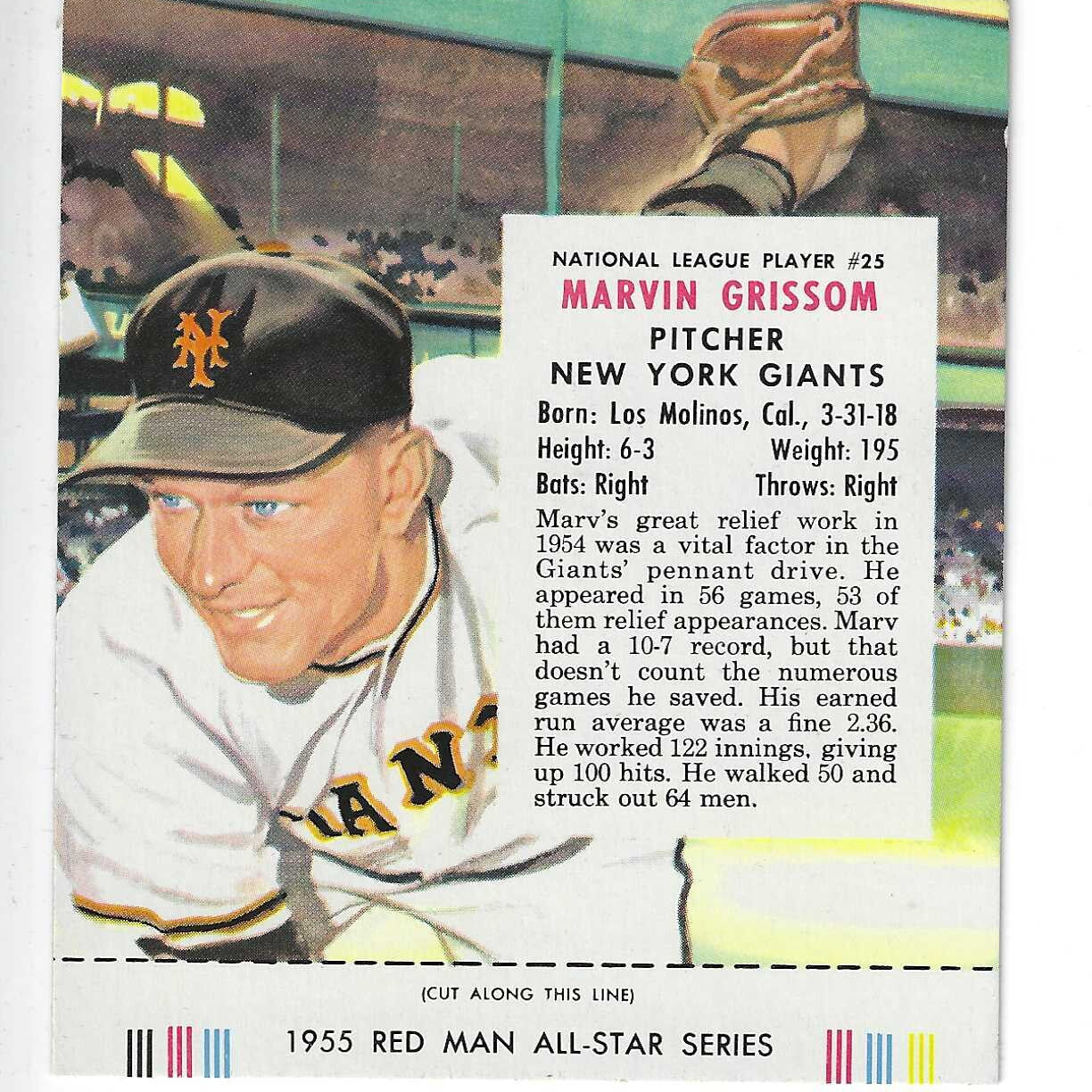 1955 Red Man w/ Tabs #NL25 Marv Grissom Ex/Mint or better