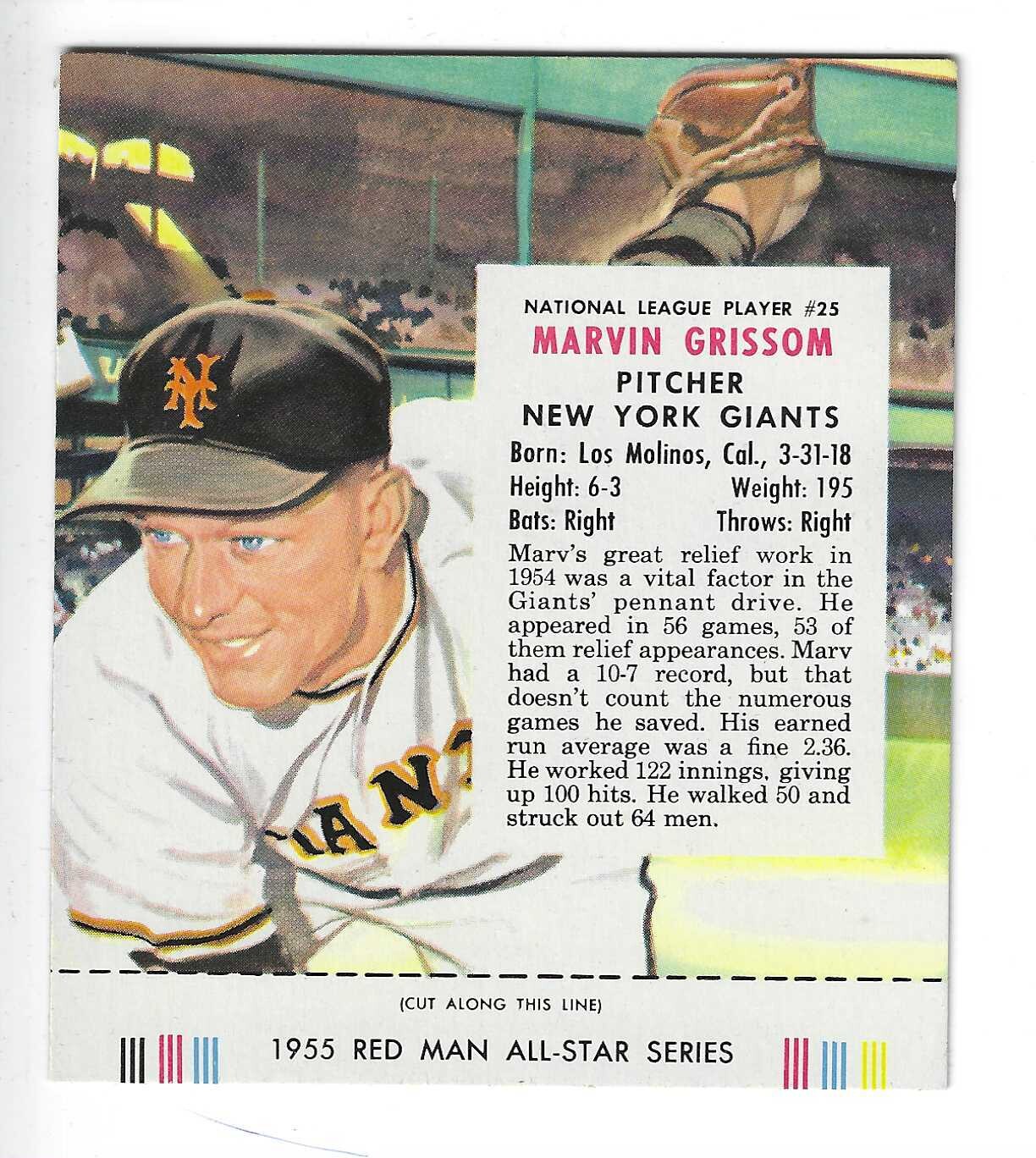 1955 Red Man w/ Tabs #NL25 Marv Grissom Ex/Mint or better