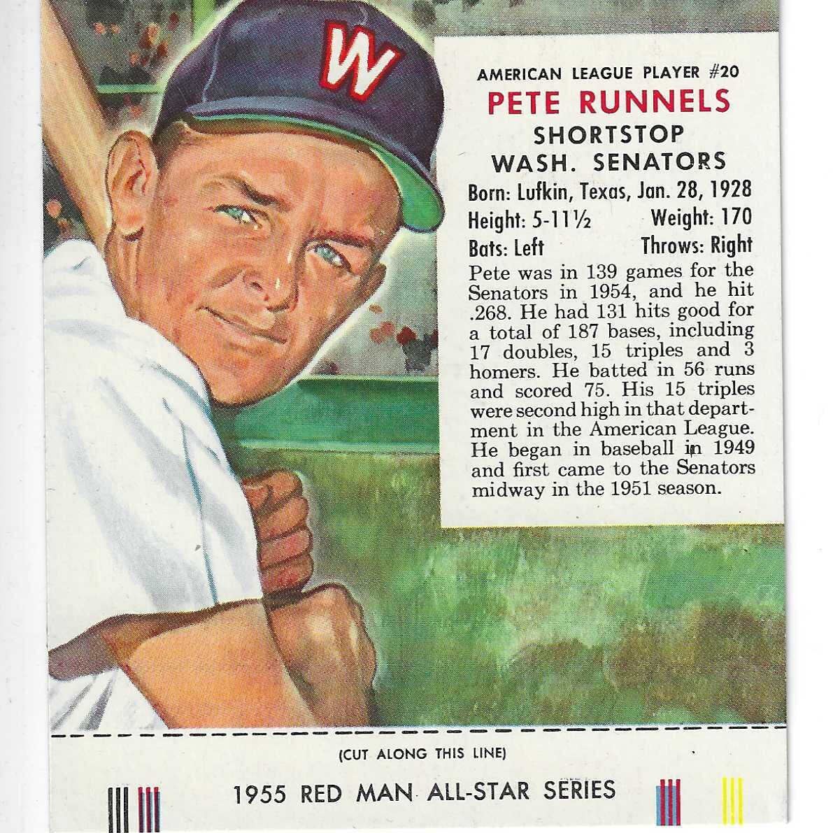 1955 Red Man w/ Tabs #AL20 Pete Runnels Ex/Mint