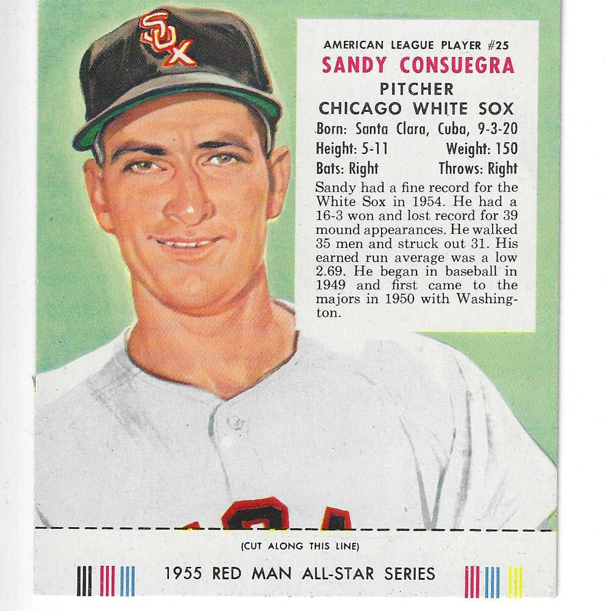 1955 Red Man w/ Tabs #AL25 Sandy Consuegra Ex+ to Ex/MInt