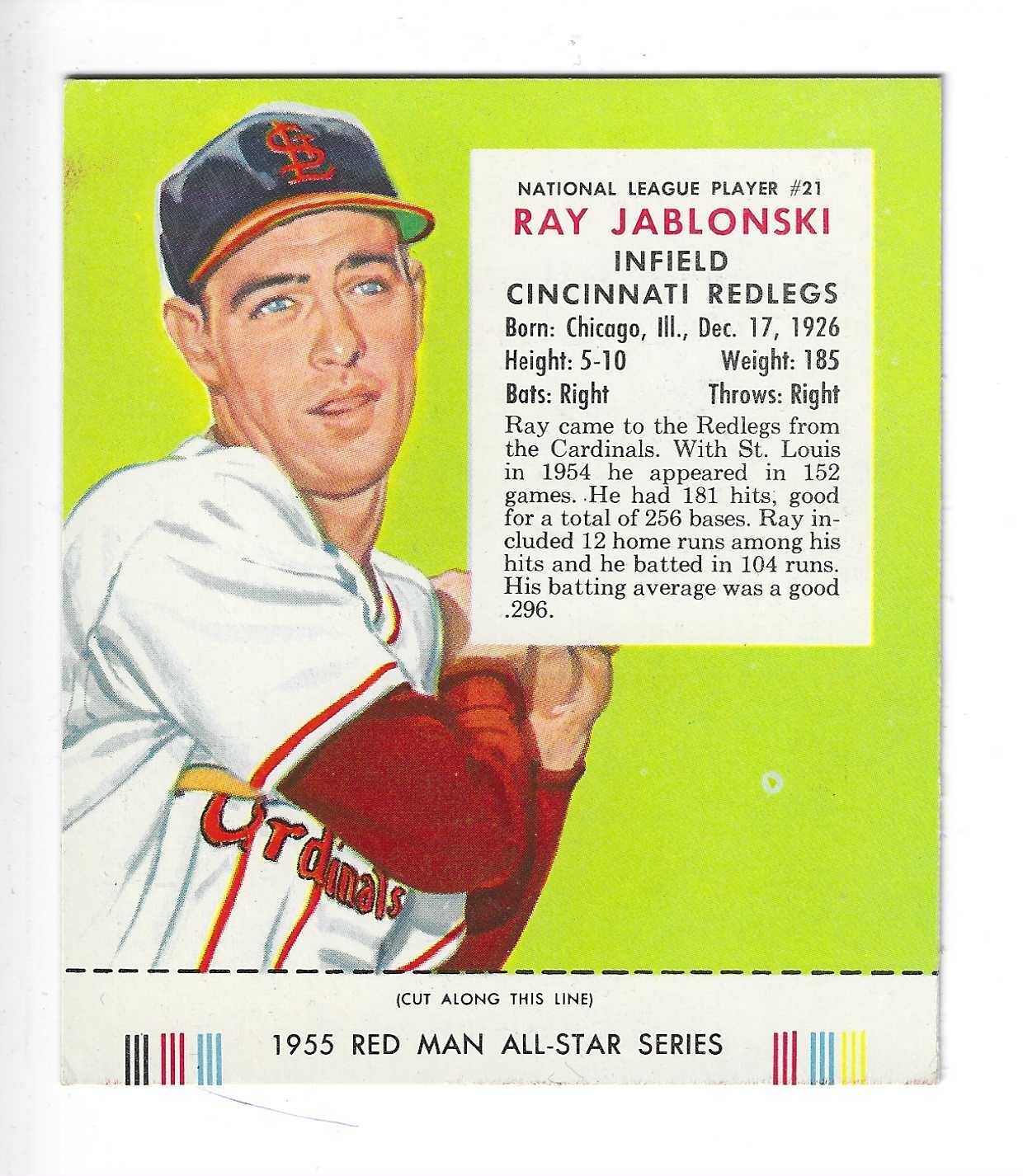 1955 Red Man w/ Tabs #NL21 Ray Jablonski Ex/Mint