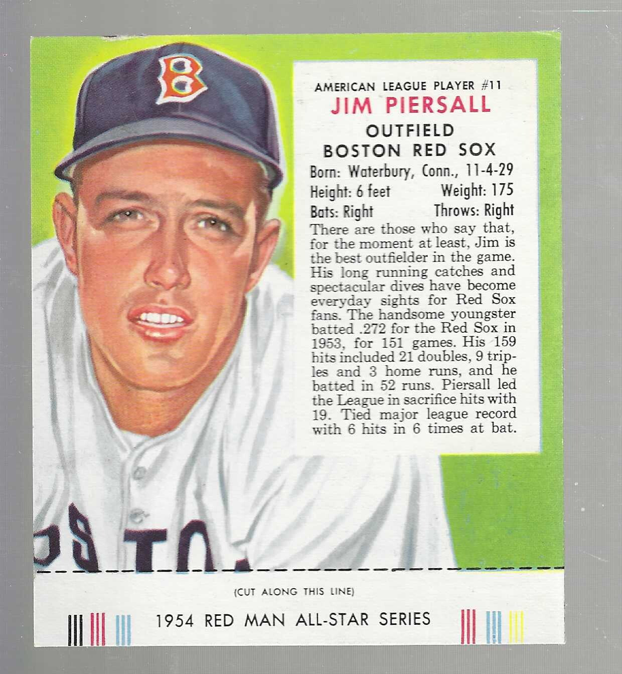 1954 Red Man Tobacco w/ Tabs #AL11 Jim Piersall Ex+