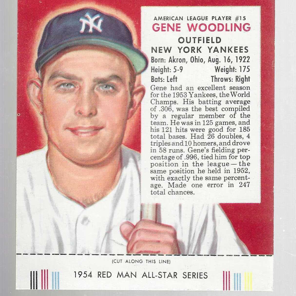 1954 Red Man Tobacco #AL15 Gene Woodling Ex+