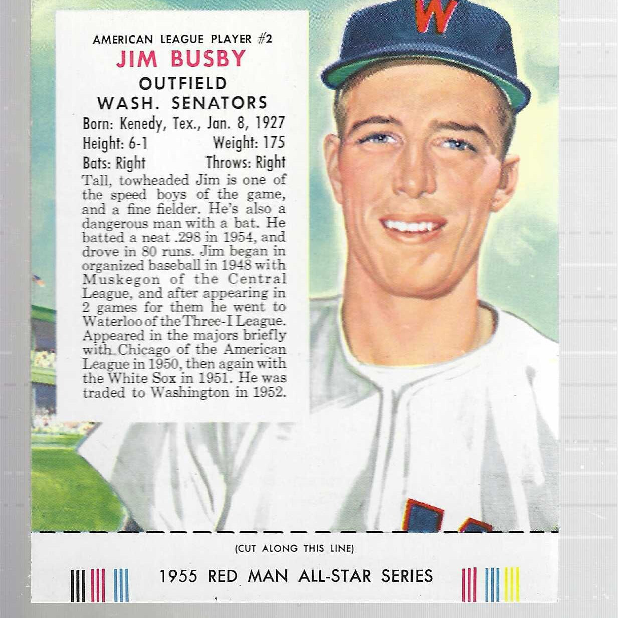 1955 Red Man Tobacco #AL2 Jim Busby Nr Mint