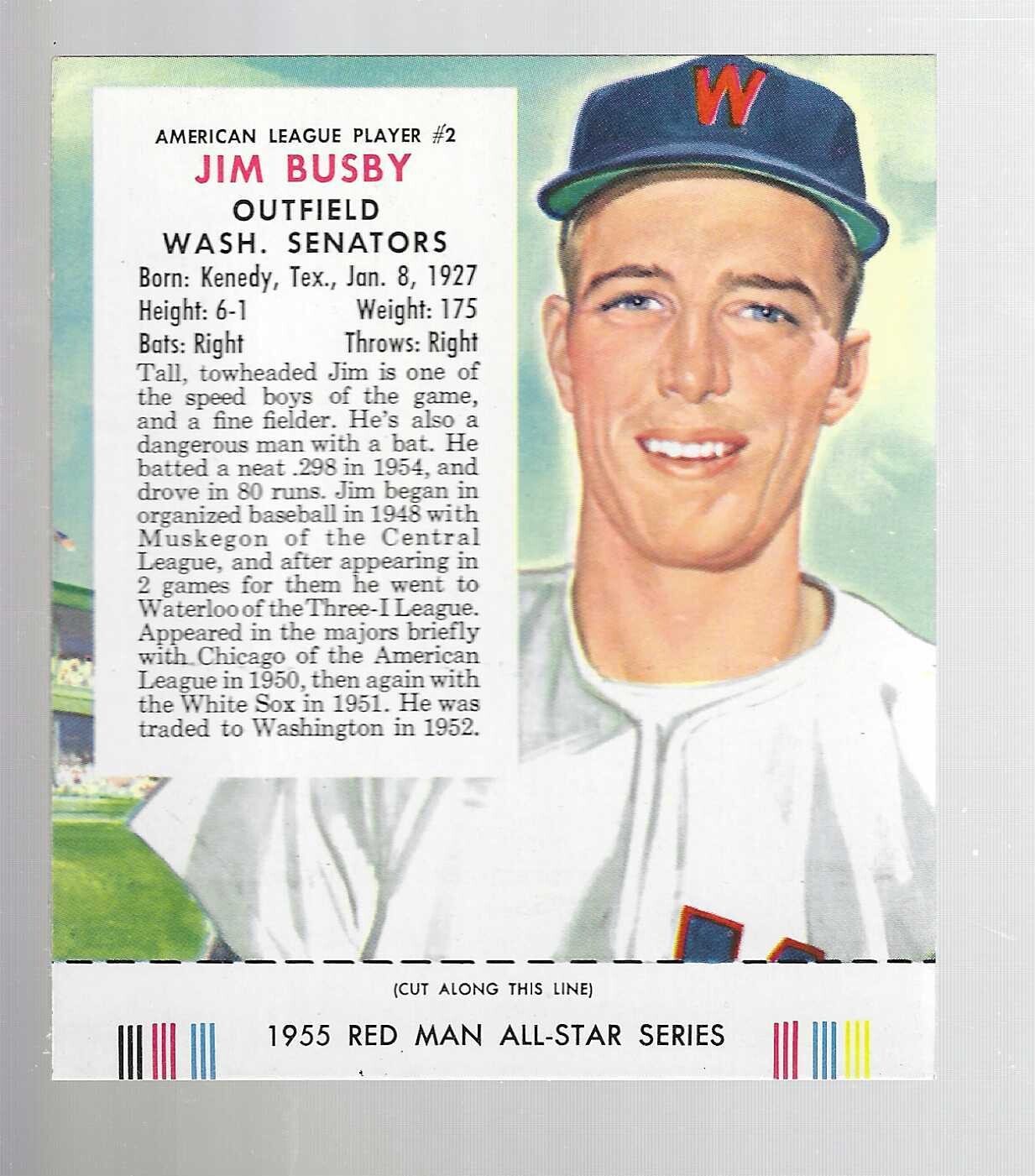 1955 Red Man Tobacco #AL2 Jim Busby Nr Mint