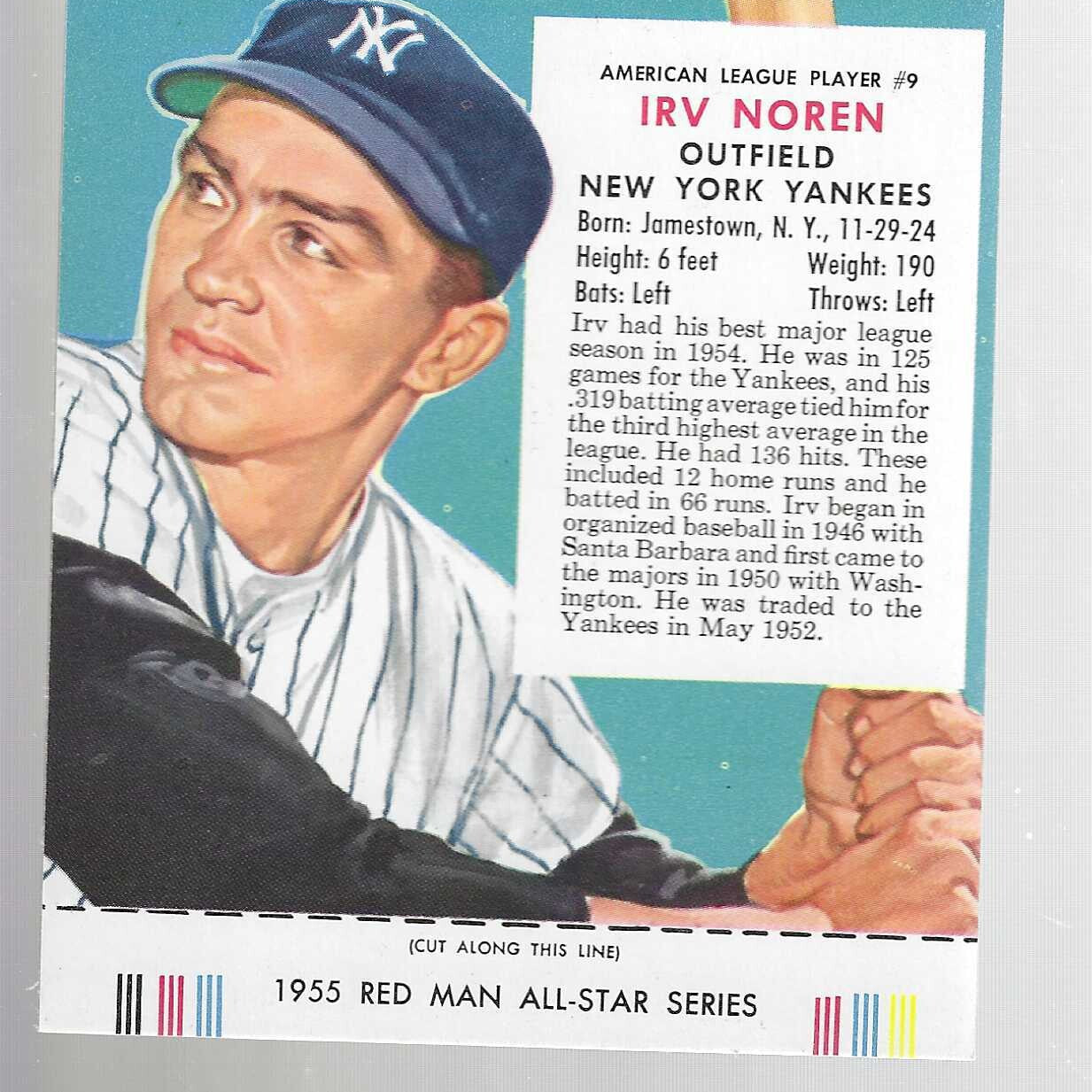 1955 Red Man Tobacco #AL9 Irv Noren Ex/Mint+