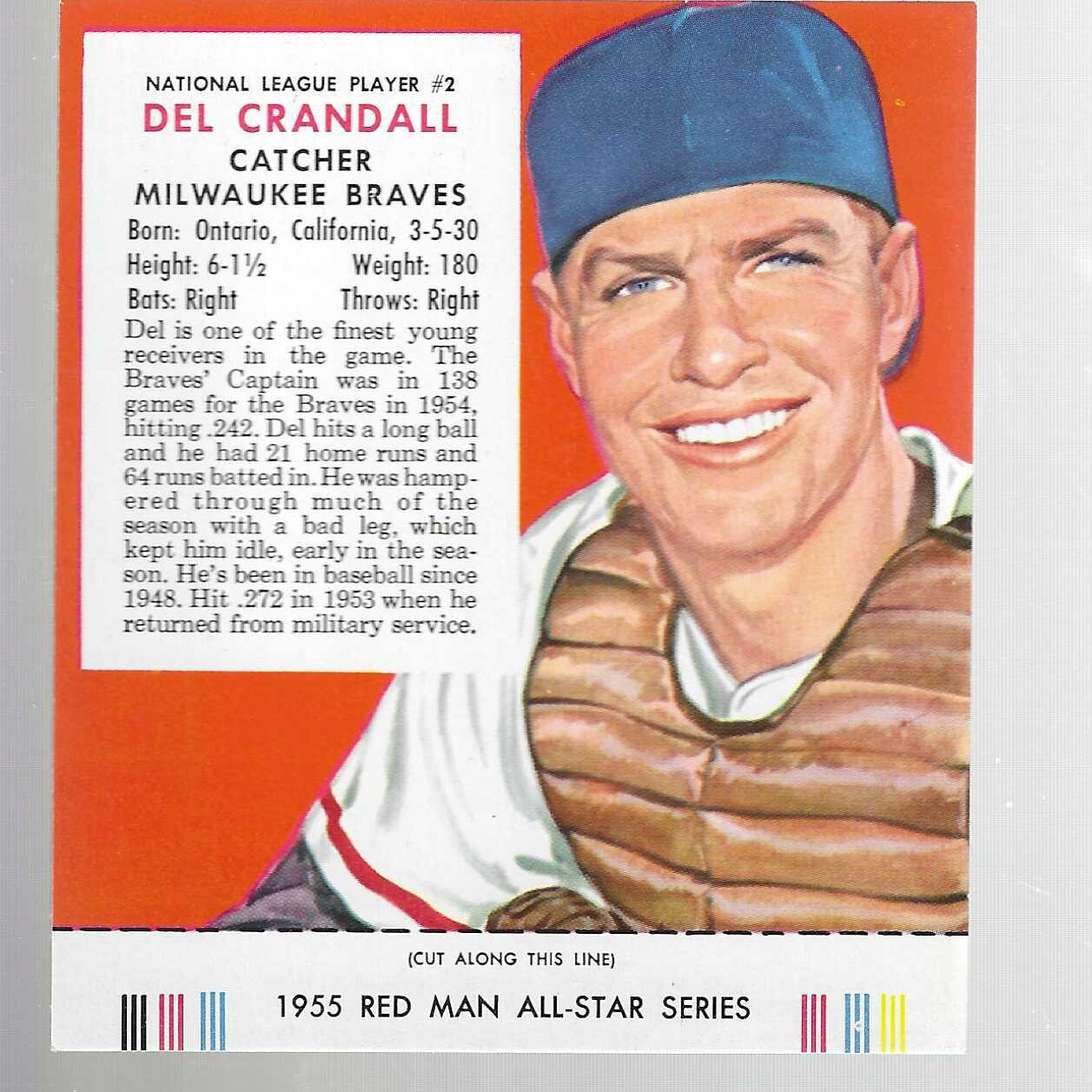 1955 Red Man Tobacco #NL2 Del Crandall Nr Mint