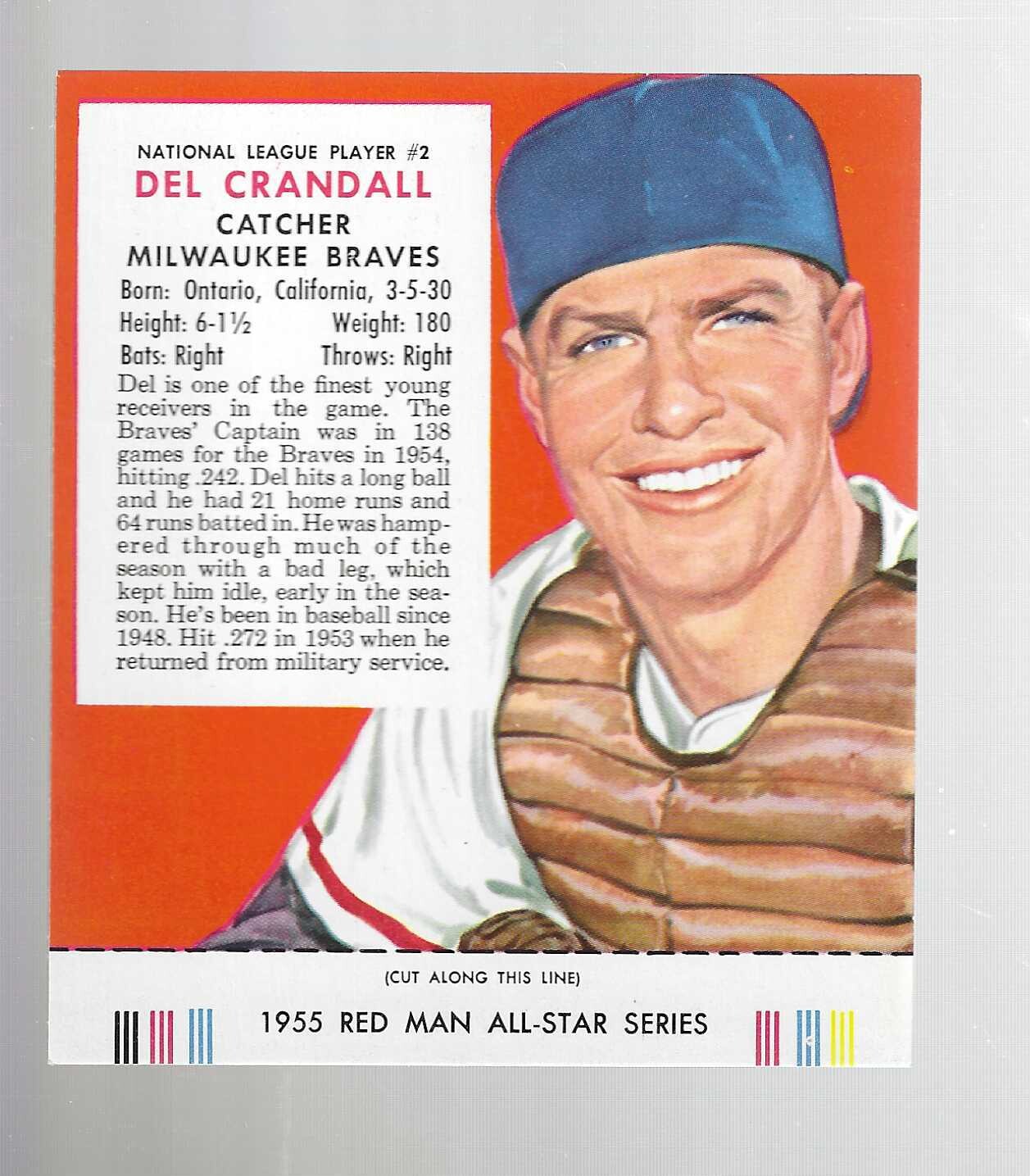 1955 Red Man Tobacco #NL2 Del Crandall Nr Mint
