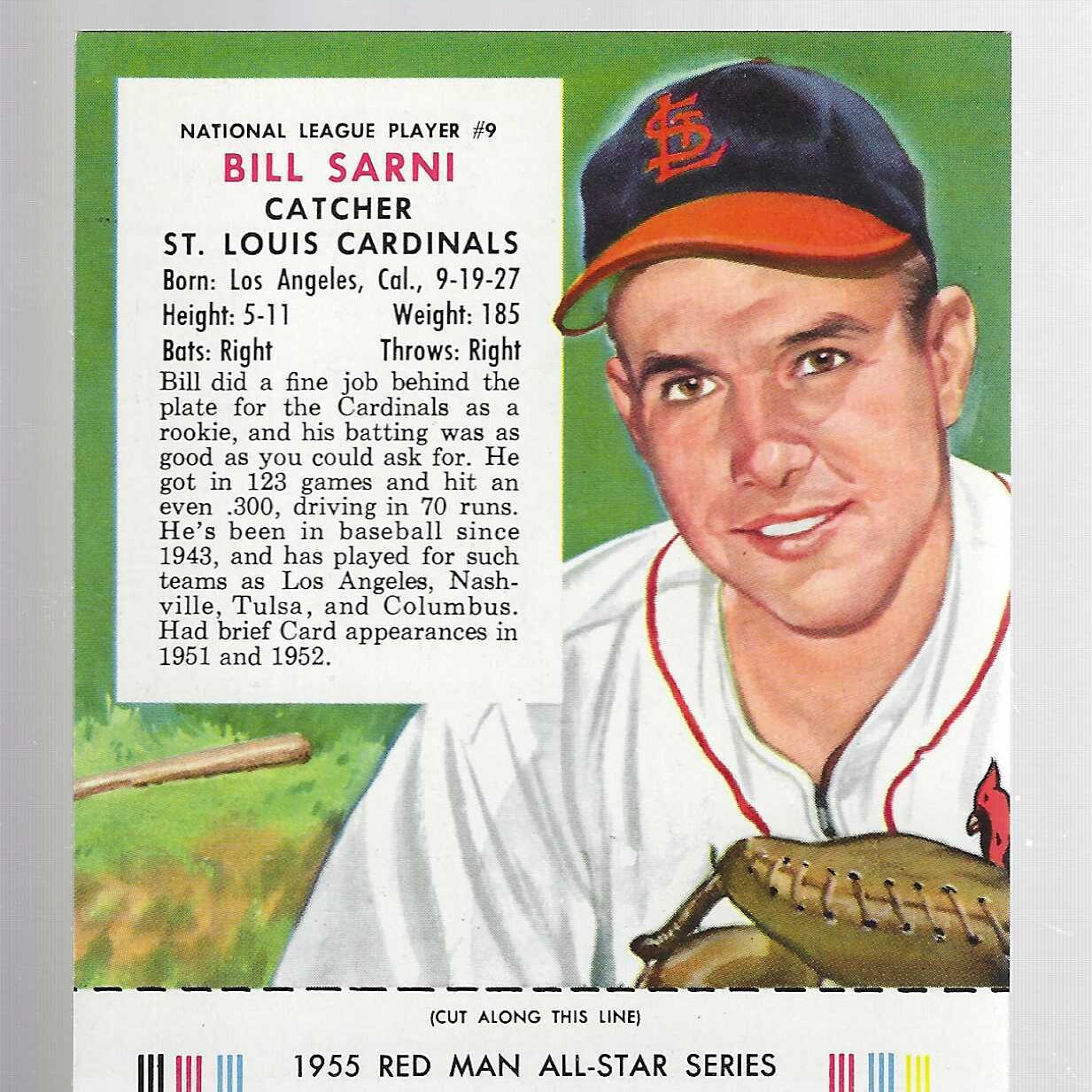 1955 Red Man Tobacco #NL9 Bill Sarni Nr Mint