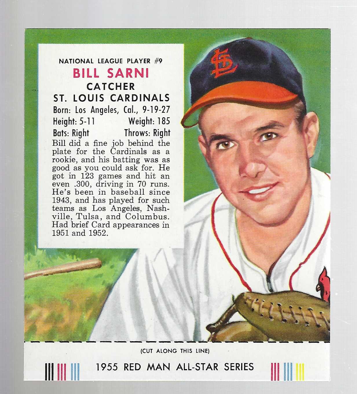 1955 Red Man Tobacco #NL9 Bill Sarni Nr Mint
