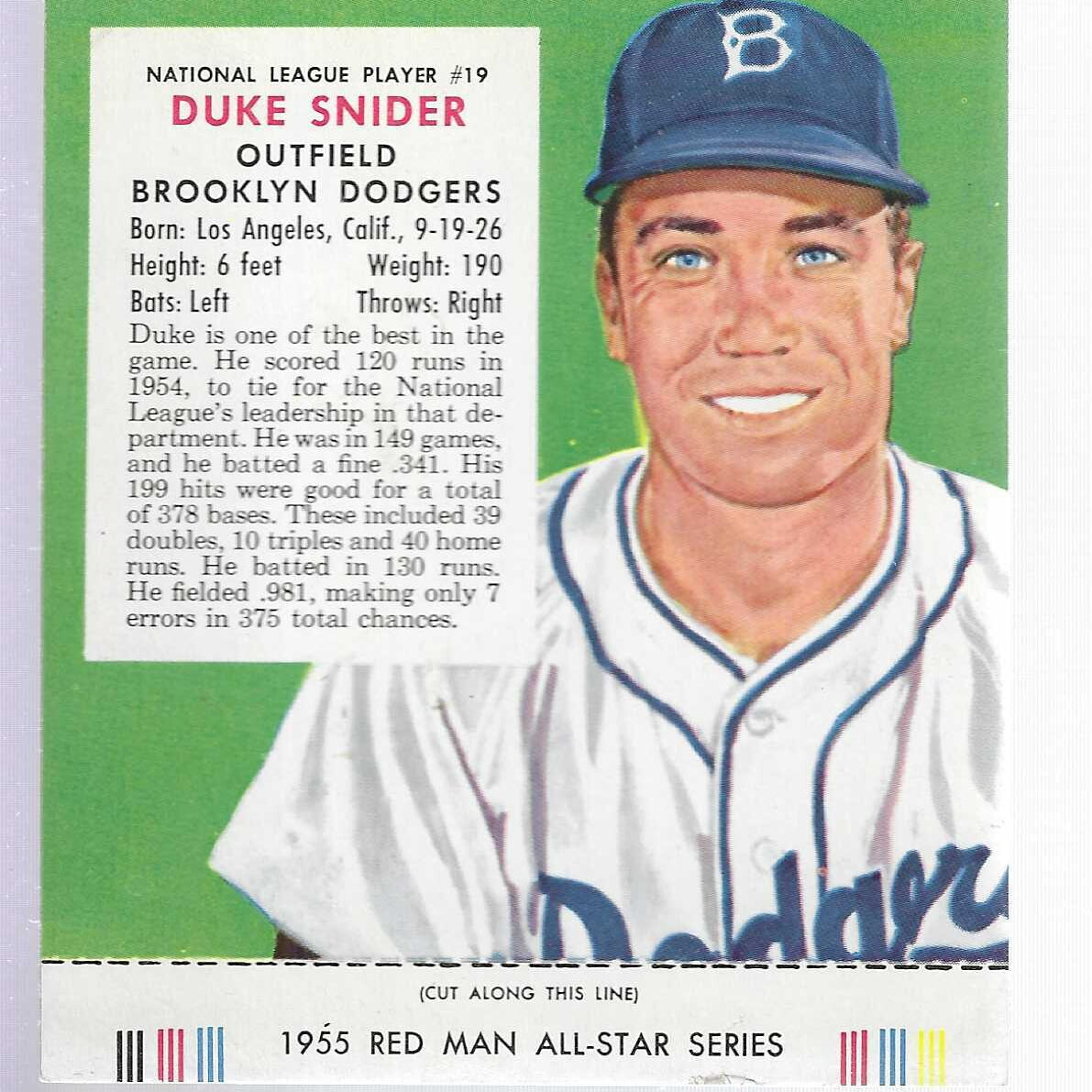 1955 Red man Tobacco #19 NL Duke Snider Ex+ list $165