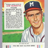 1954 Red Man Tobacco w/ Tabs #NL24 Lew Burdette Ex+
