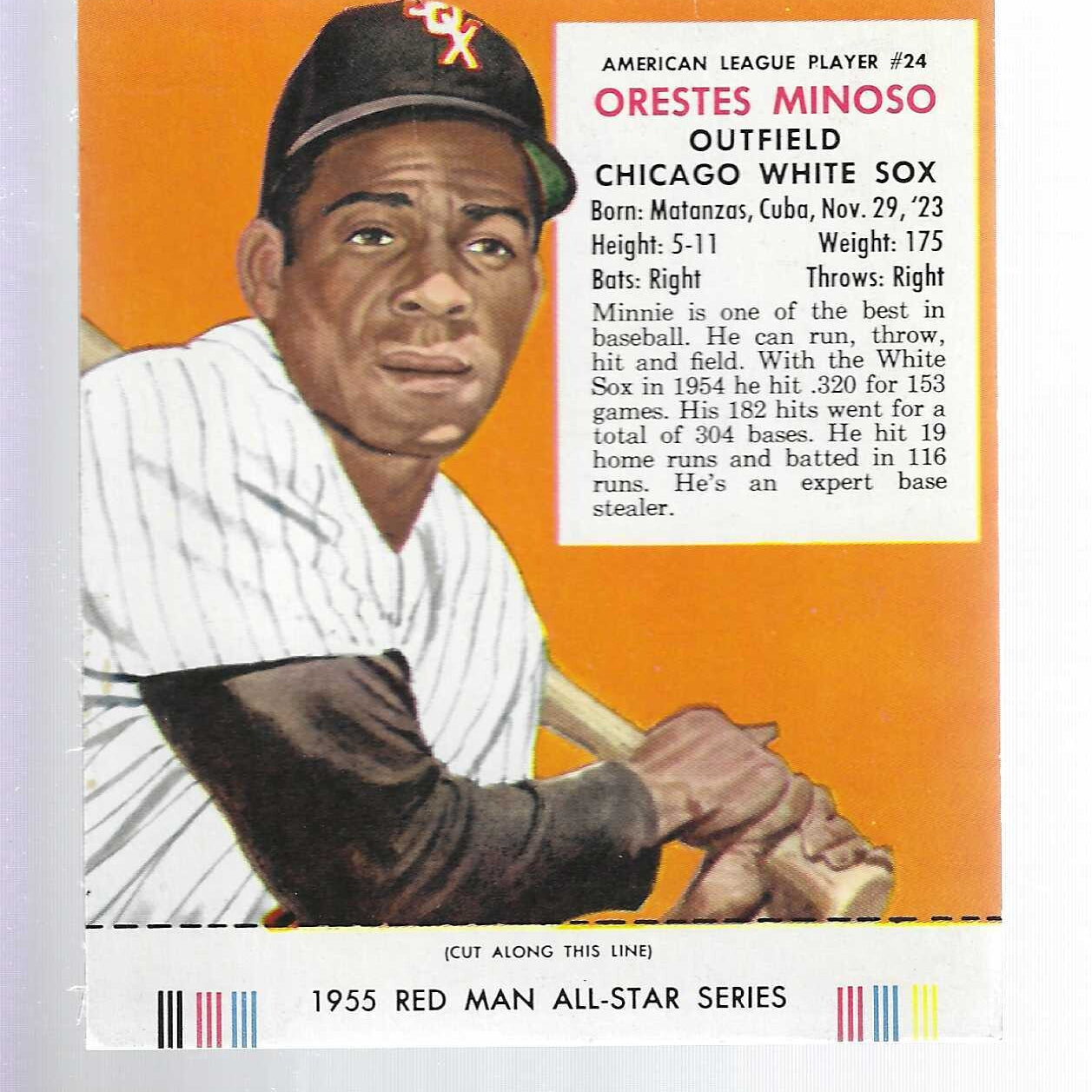 1955 Red Man w/ Tabs #AL24 Minnie Minoso Ex+ to Ex/Mint List $75