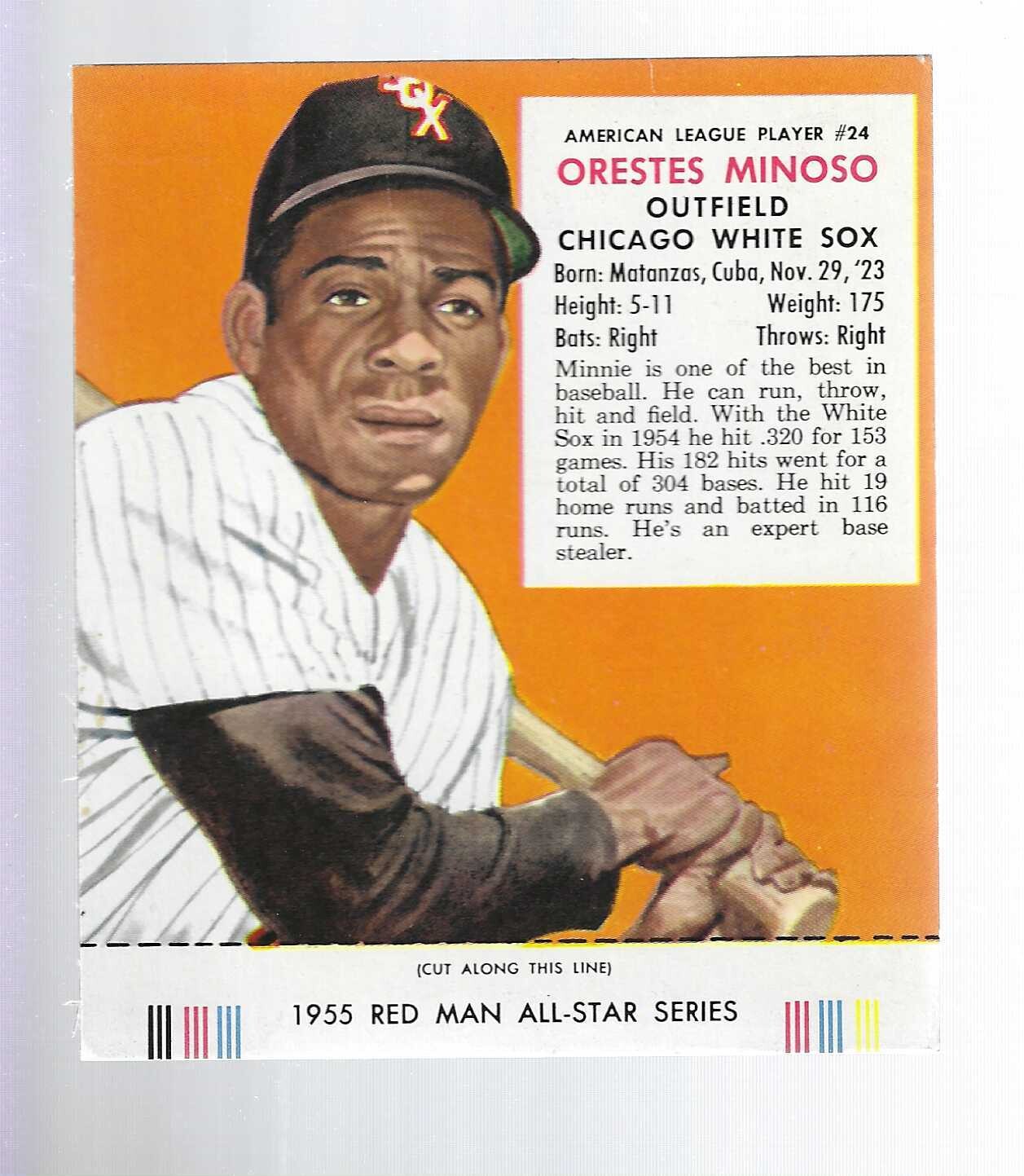 1955 Red Man w/ Tabs #AL24 Minnie Minoso Ex+ to Ex/Mint List $75