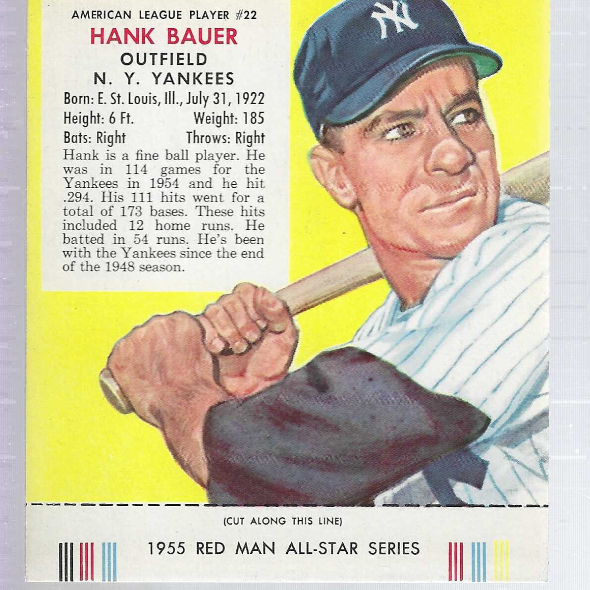 1955 Red Man w/ Tabs #AL22 Hank Bauer Ex/Mint