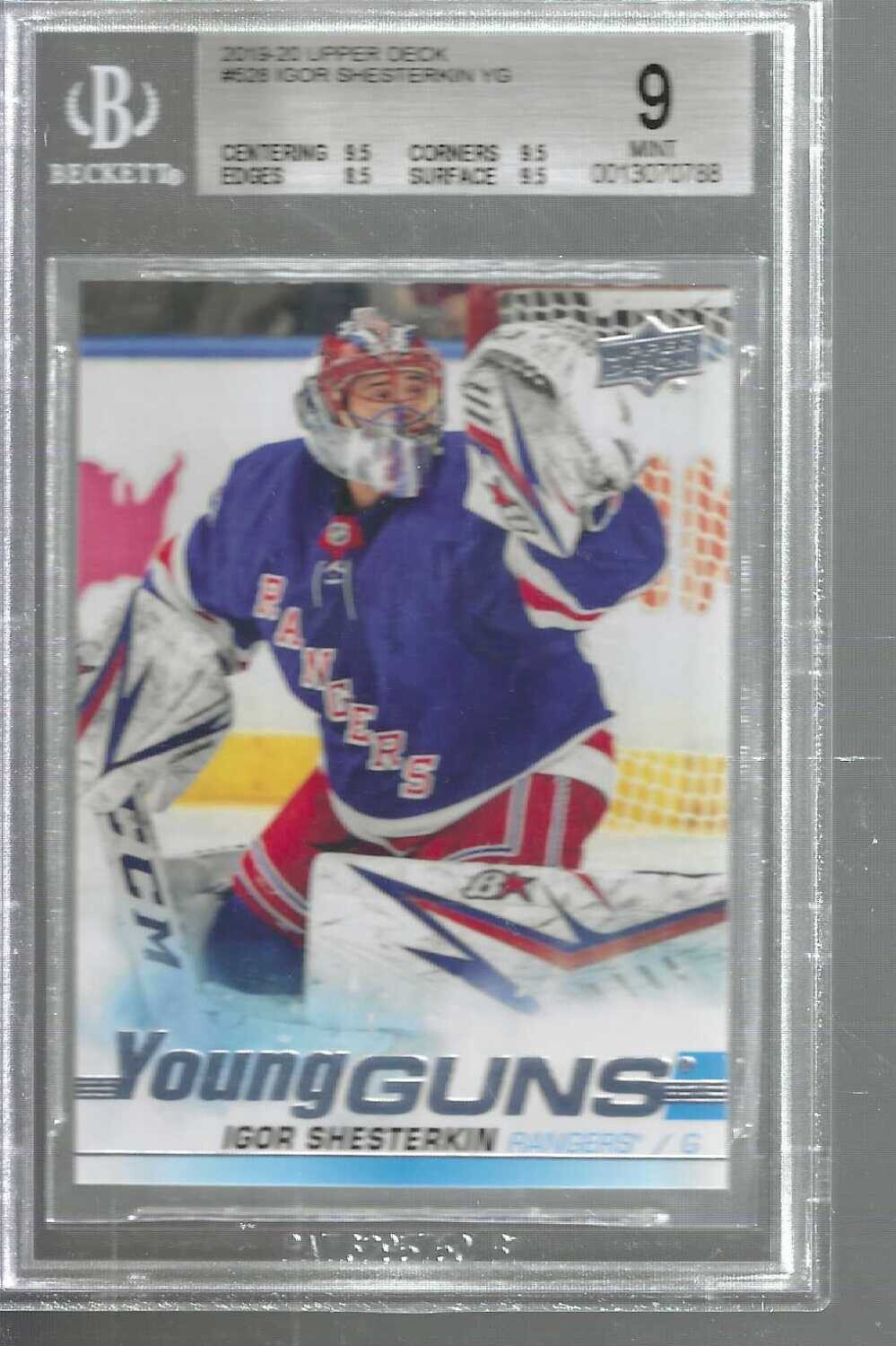 2019/20 Upper Deck #528 Igor Shesterkin Young Guns Rookie Beckett Graded 9