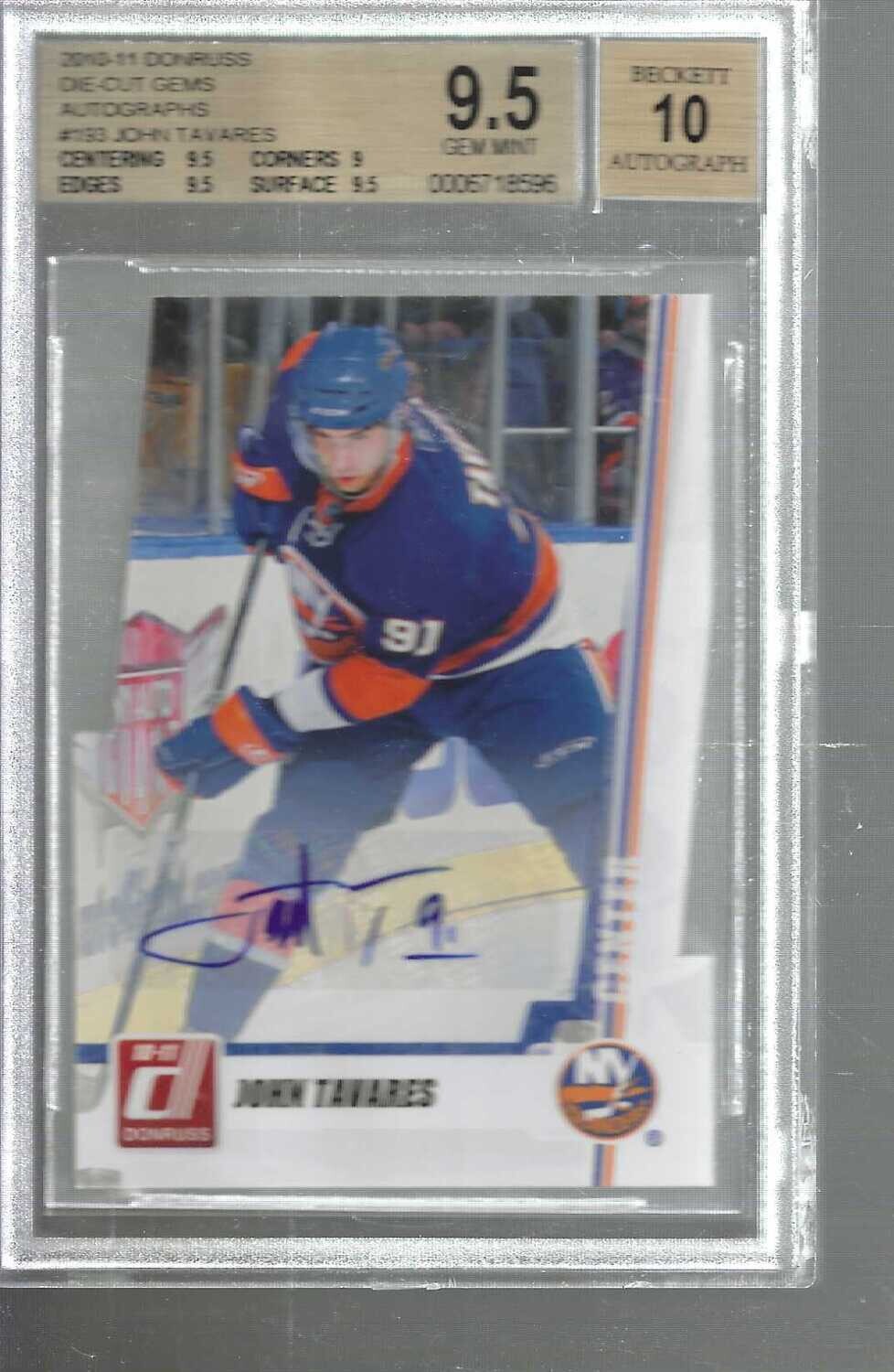 2010/11 Donruss Die Cut Gems John Tavares Autograph;  Beckett Graded 9.5/10 Autograph
#'d12/25