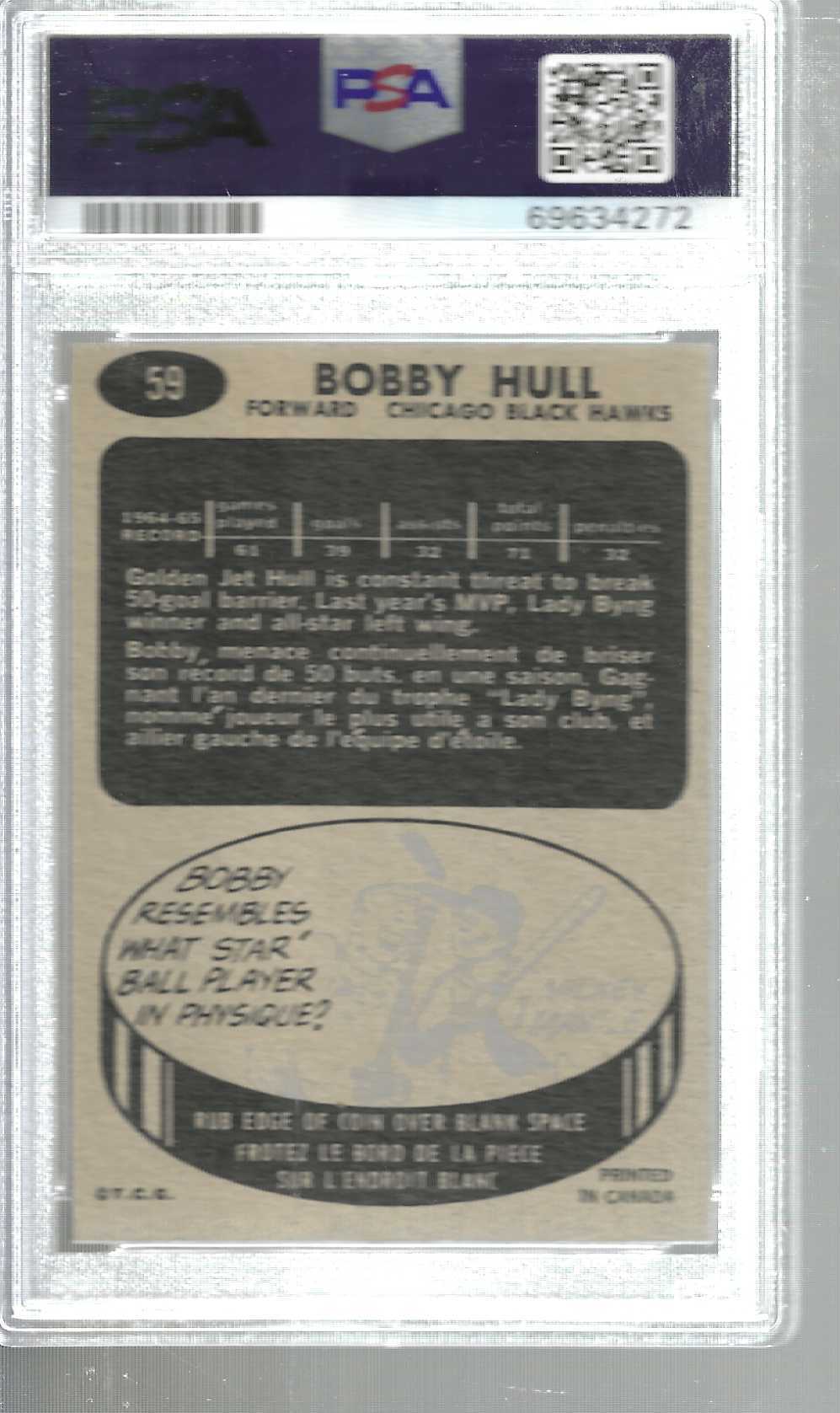 1965/66 Topps #59 Bobby Hull PSA 8