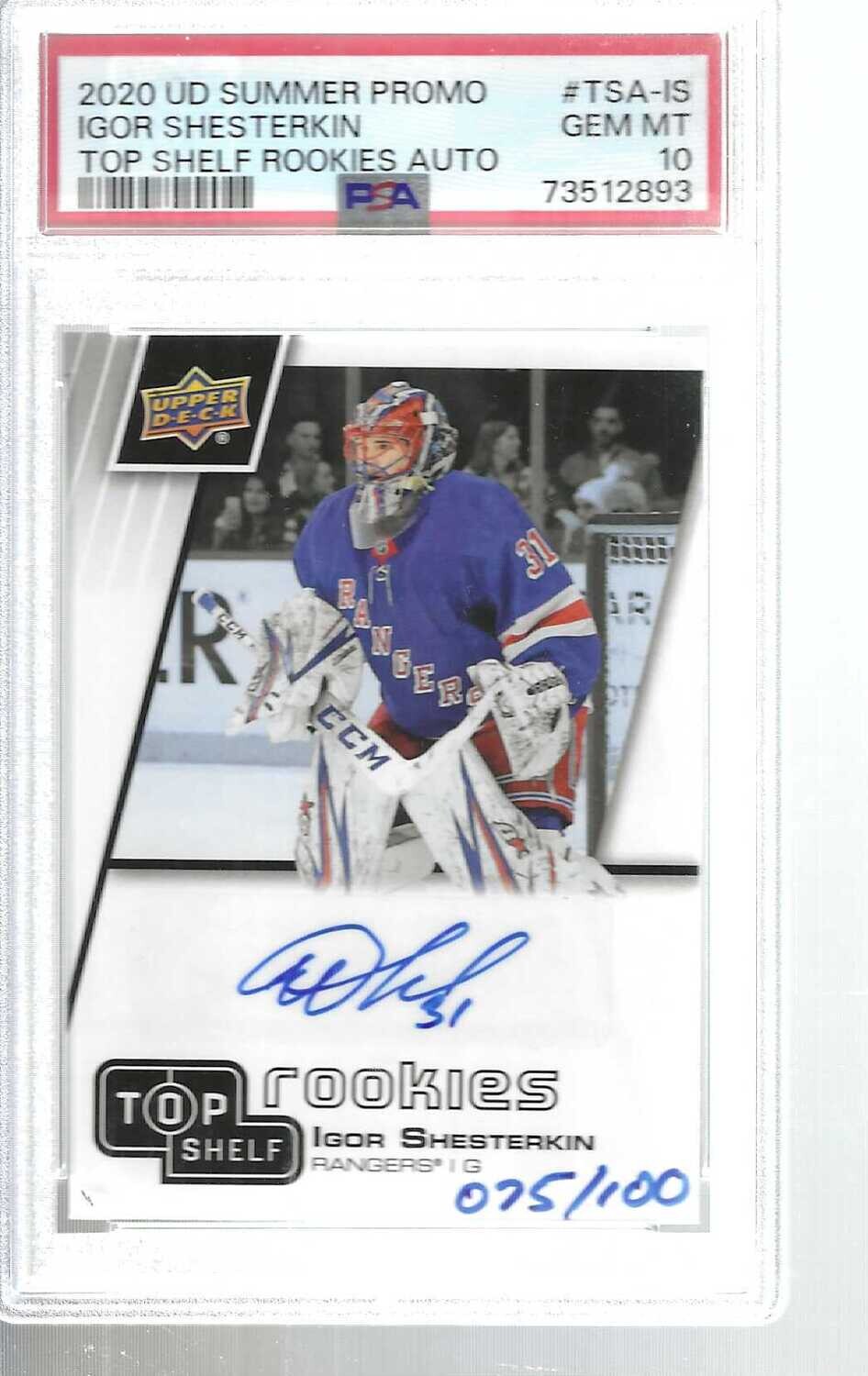 2020 UD Summer Promo Igor Shesterkin Top Shelf Rookies Autograph PSA 10