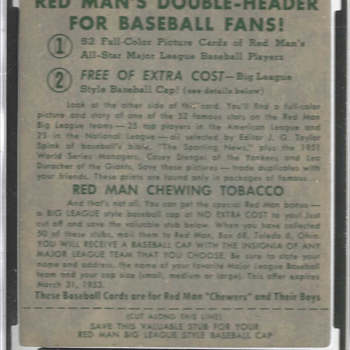 1952 Red Man Tobacco #AL-23 Ted Williams SGC 3