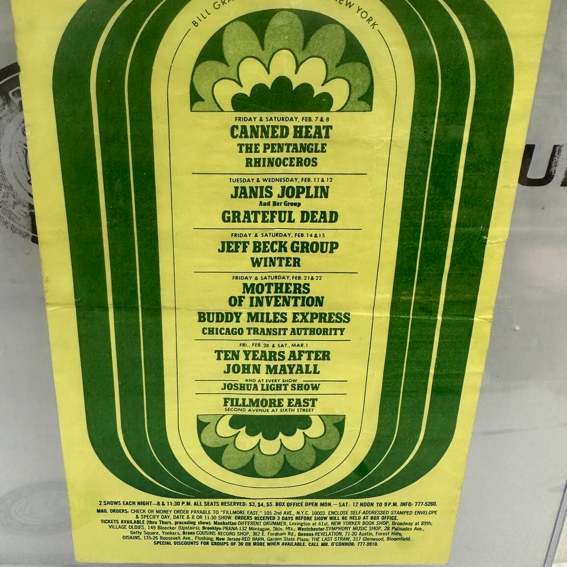 Janis Joplin Authentic Vintage Promotional Flier 1969 Fillmore East Concert