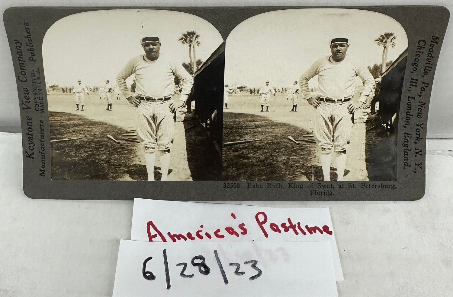 1933 Stereograph Babe Ruth Photo Ex/Mint