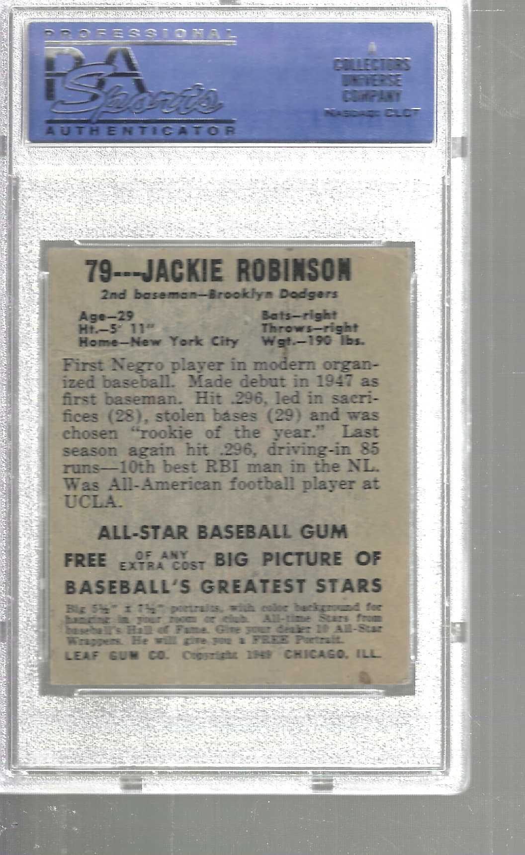 1949 Leaf #79 Jackie Robinson rookie PSA 3 Much Nicer