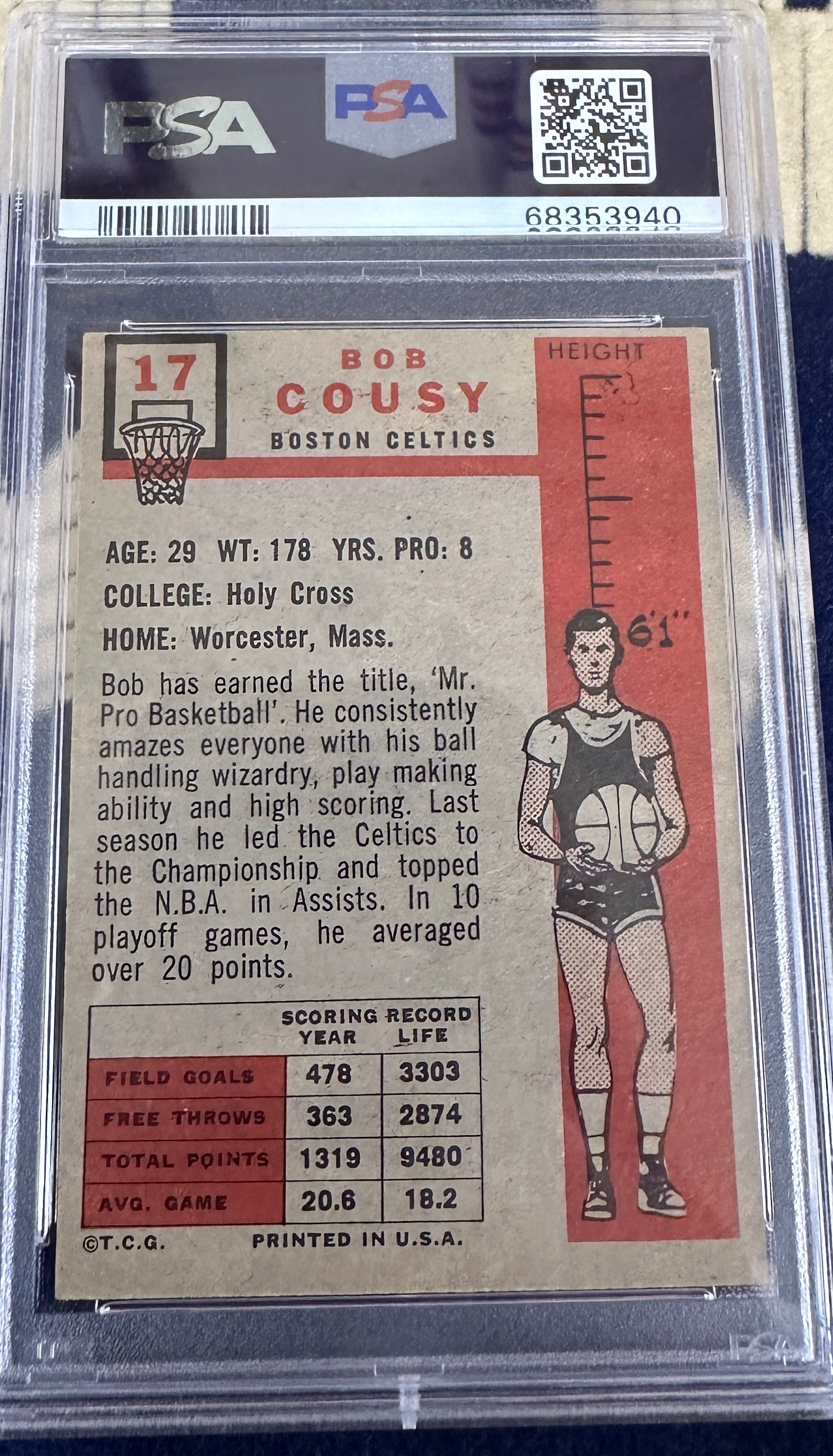 1957/58 Topps #17 Bob Cousy rookie PSA 4 MC