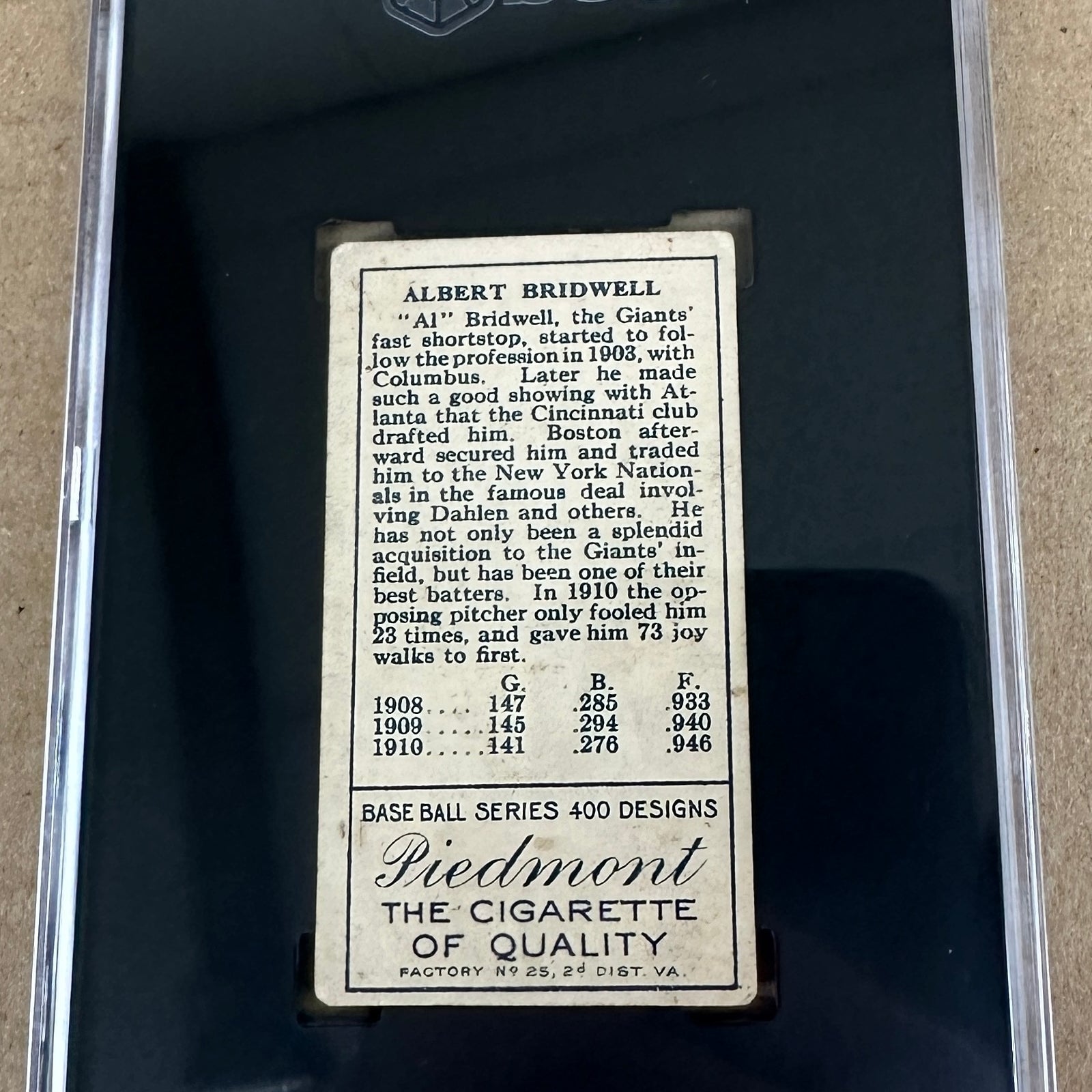 1911 T-205 Piedmont  Albert Bridwell SGC 4