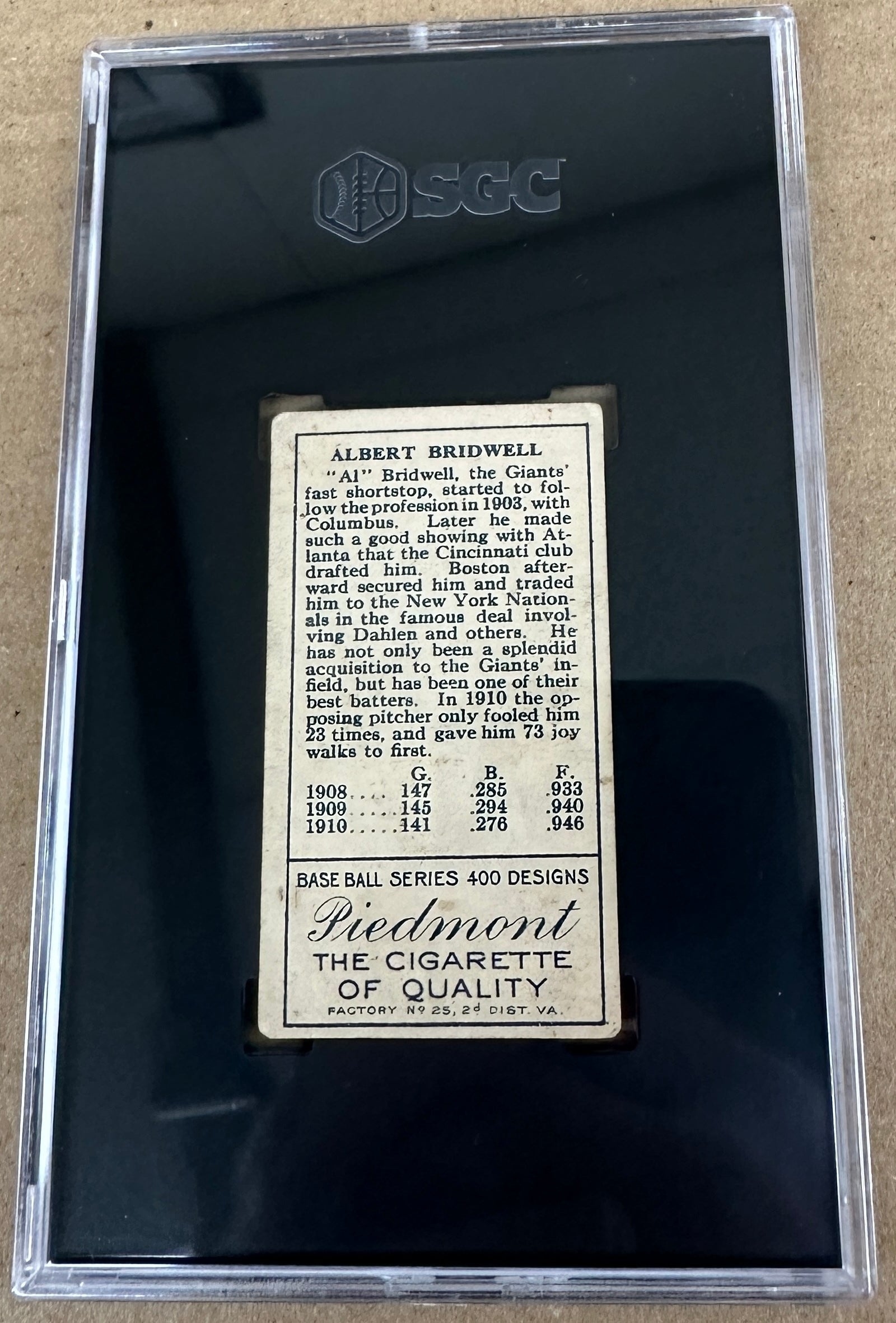 1911 T-205 Piedmont  Albert Bridwell SGC 4