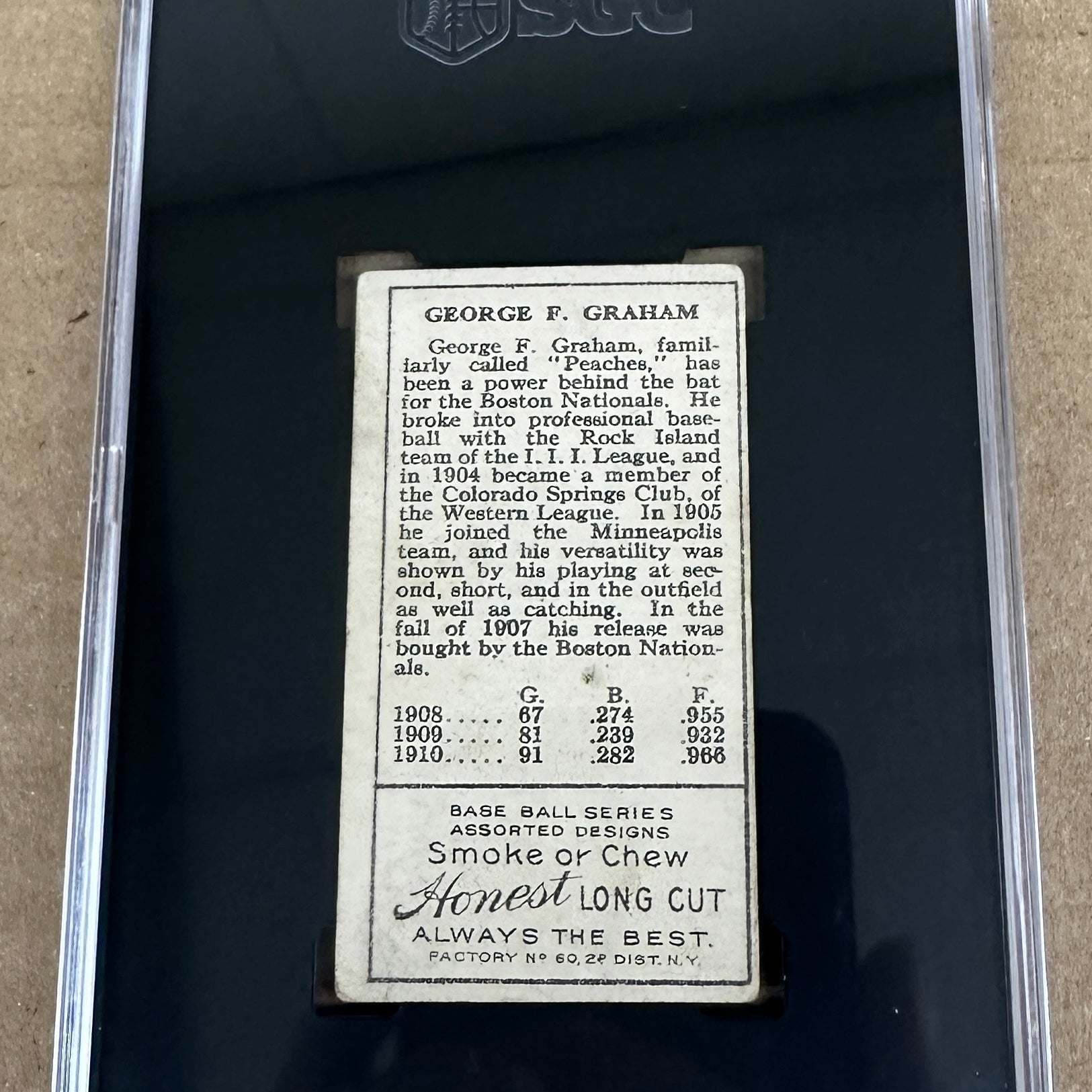 1911 T-205 Honest Long Cut George F. Graham Rusters Blue Signature SGC 3.5