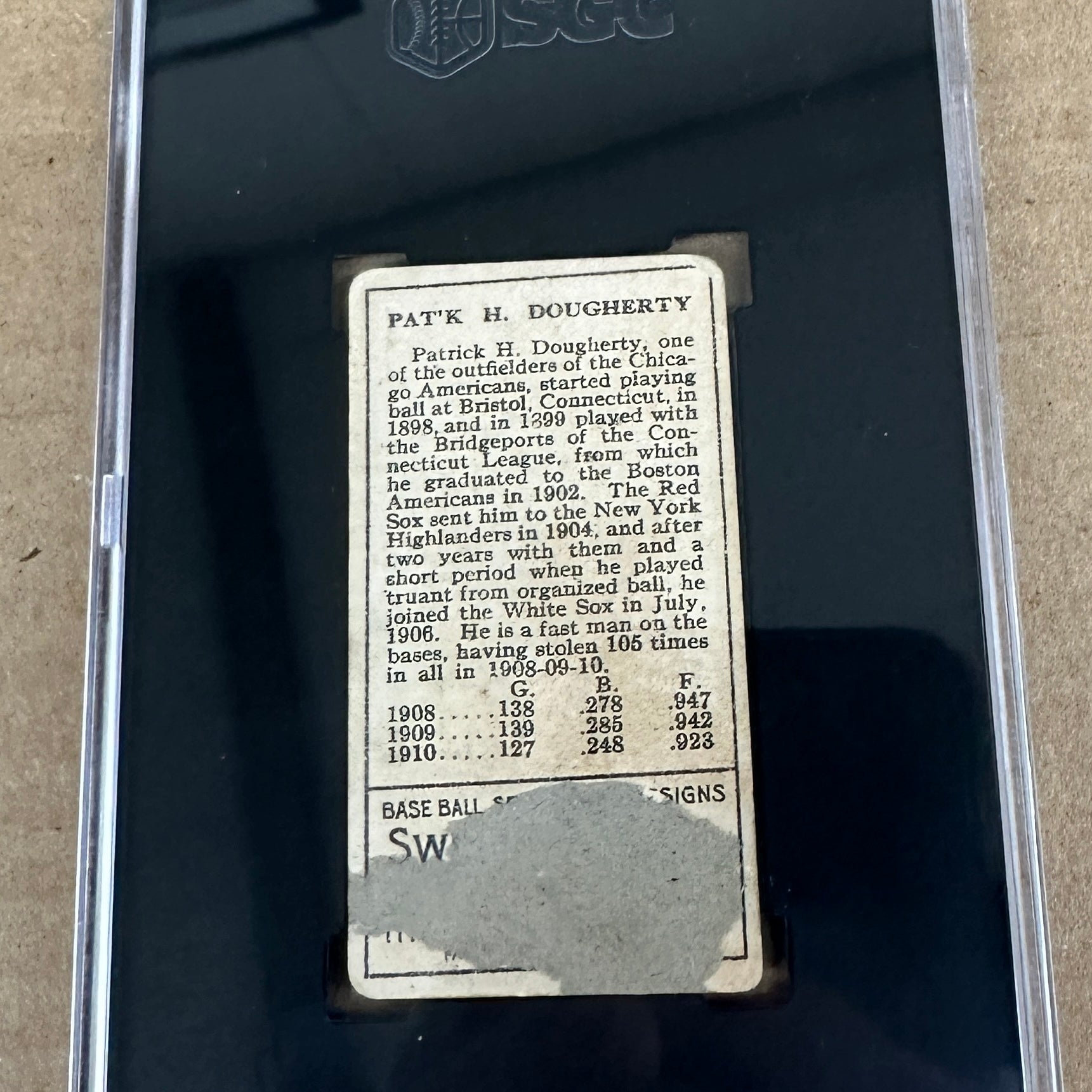 1911 T-205 Sweet Caporal Patsy Dougherty SGC 1