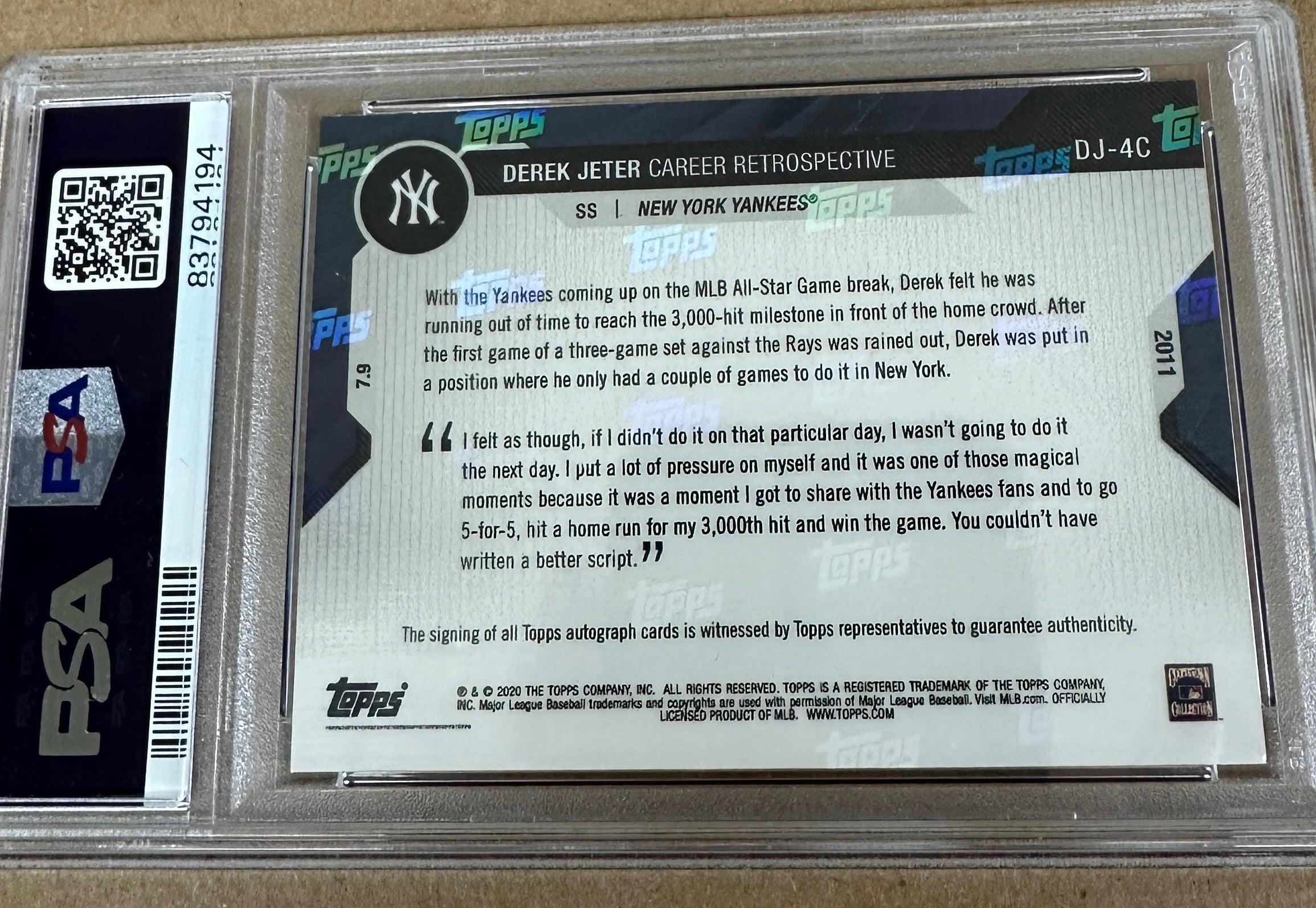 2020 Topps Now Derek Jeter Chrome Career Retro Autograph Purple Refractor PSA 10 Auto