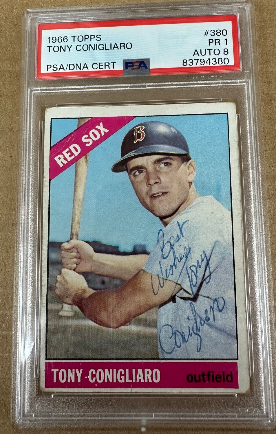 1966 Topps Tony Conigliaro Autographed Card PSA 8 Auto