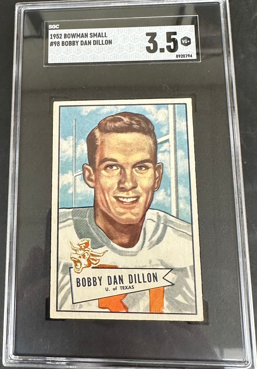 1952 Bowman Football #98 Bobby Dan Dillon SGC 3.5