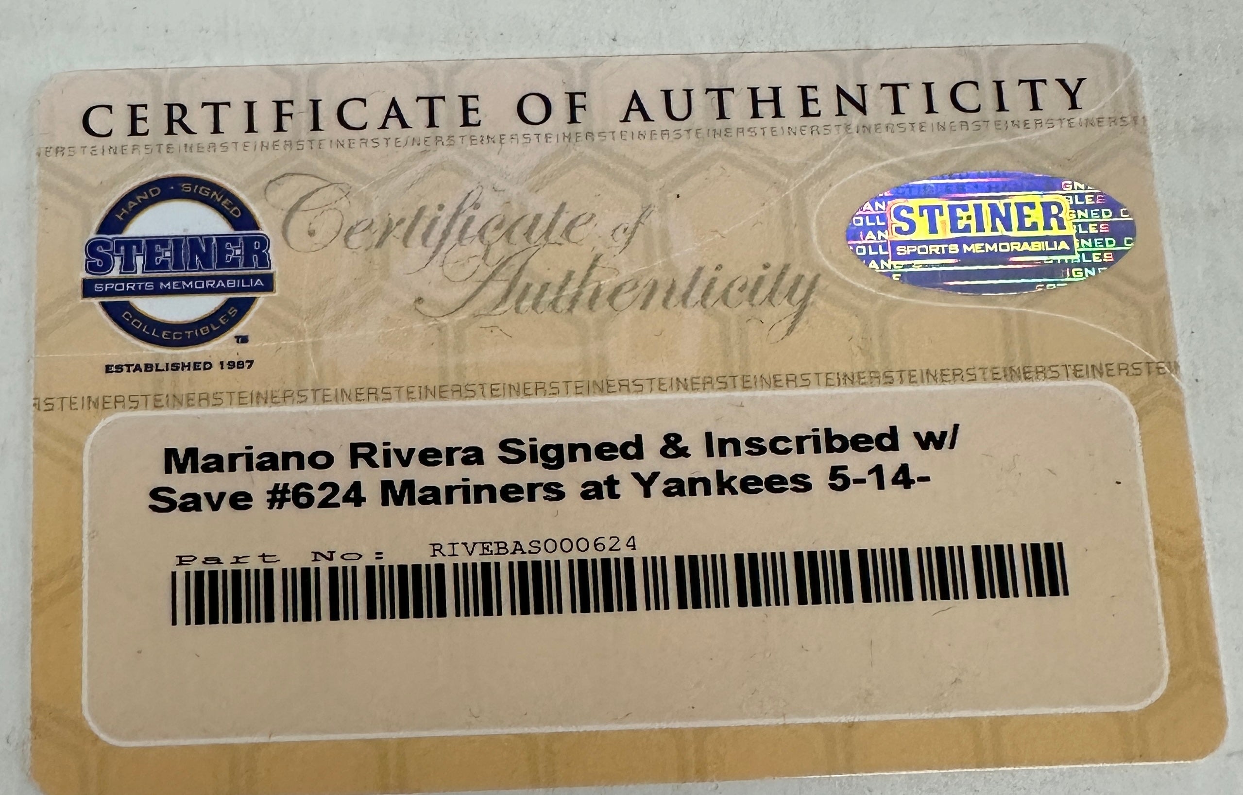 Mariano Rivera signed Game Used Ball Steiner Certified