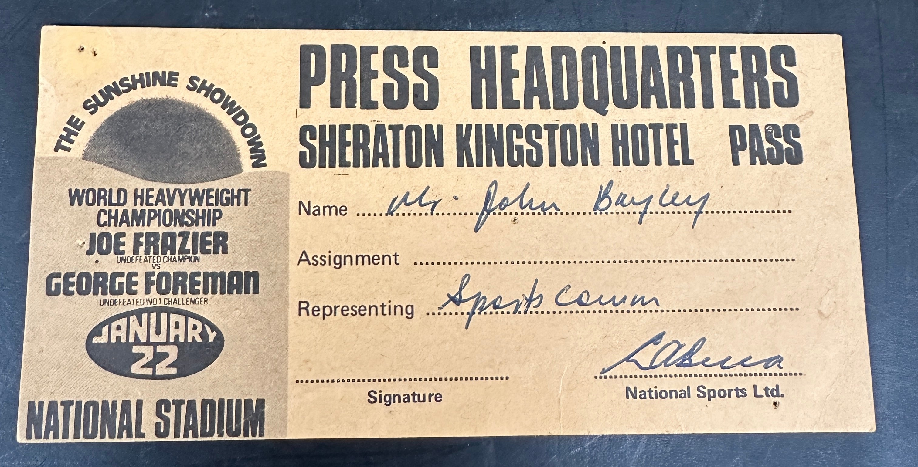 1973 Ticket Frazier vs. Foreman Kingston Jamaica