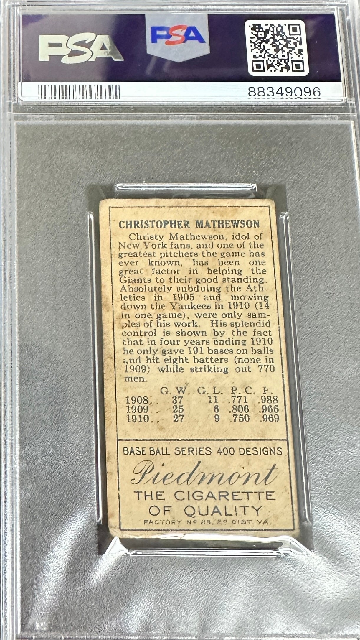 1909 T206 Christy Mathewson PSA 1.5