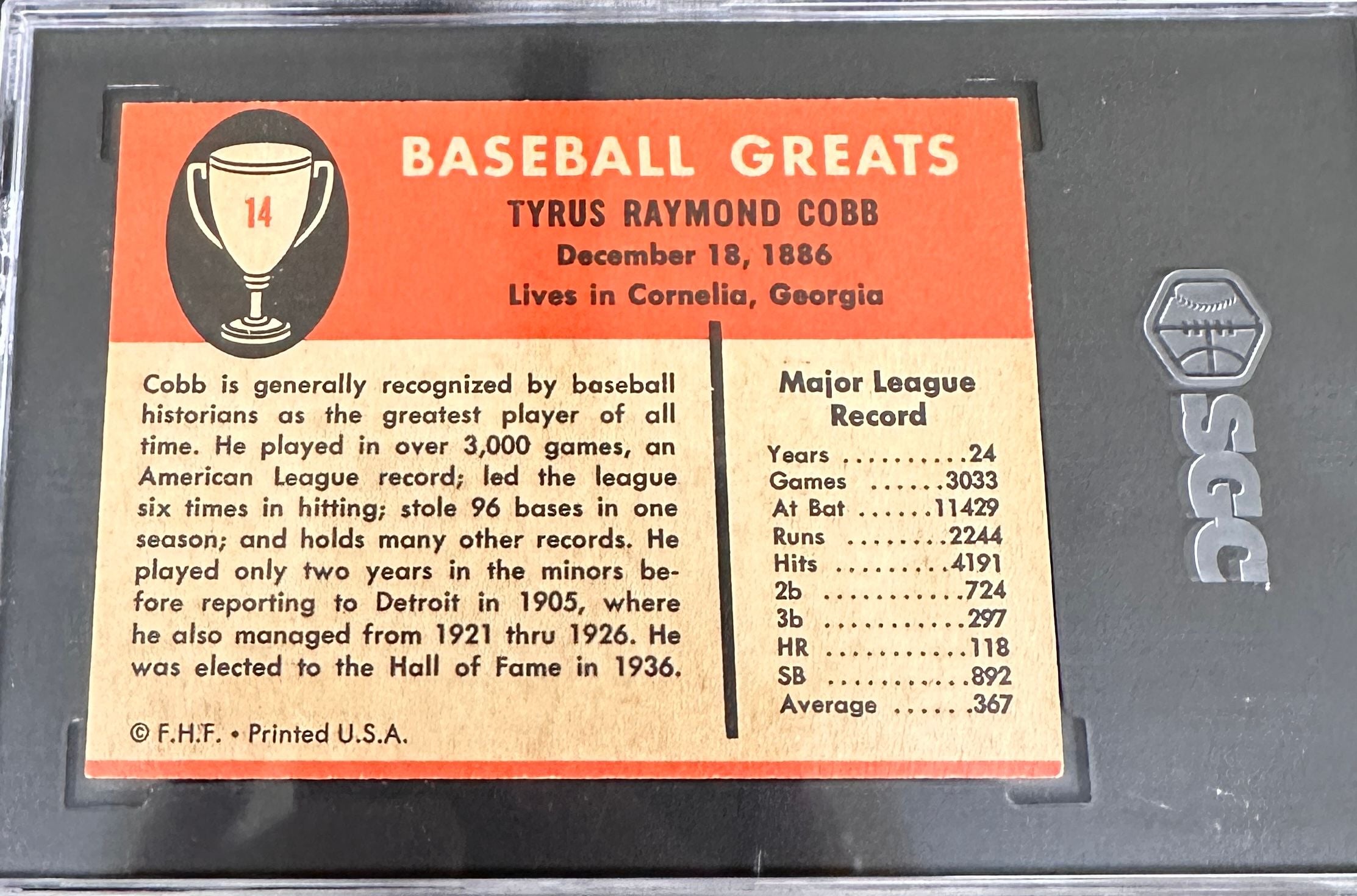1961 Fleer #14 Ty Cobb SGC 7