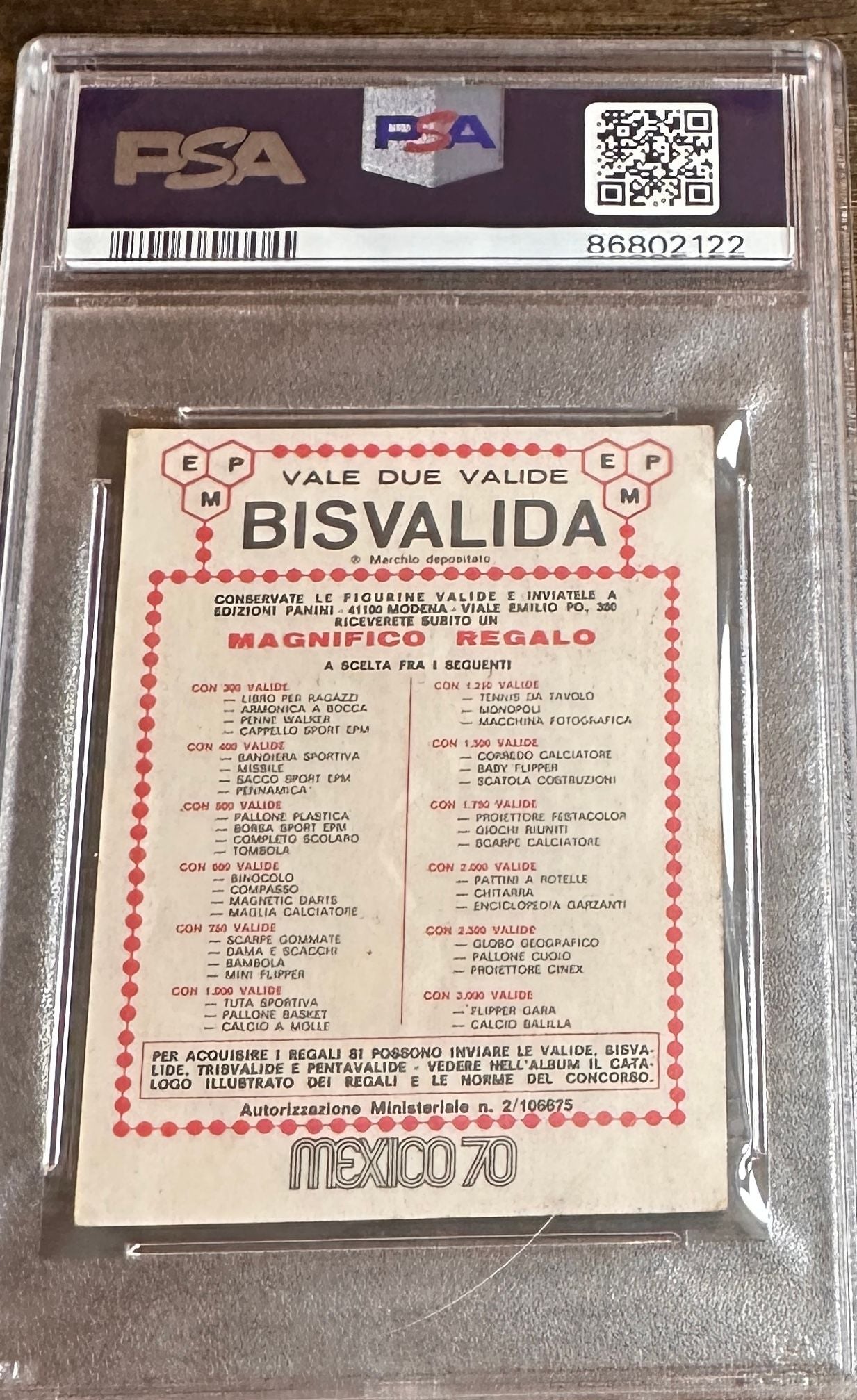1970 Panini Mexico Pele World Cup Bisvalida PSA 2