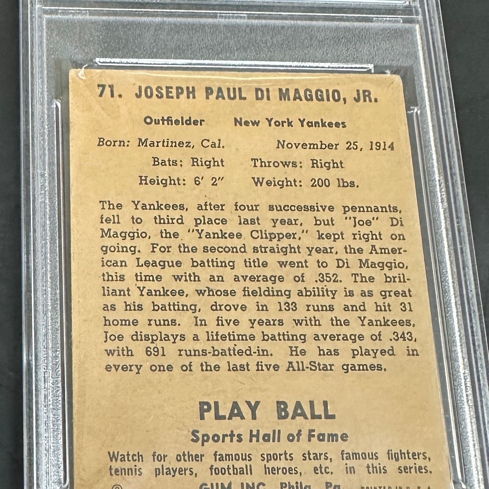 1941 Playball #71 Joe Dimaggio SGC 1.5 Nicer