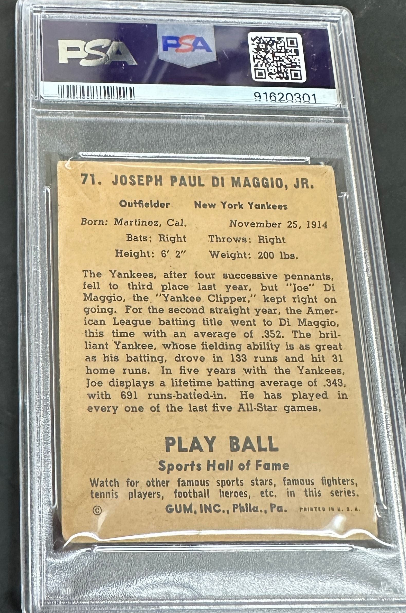 1941 Playball #71 Joe Dimaggio SGC 1.5 Nicer