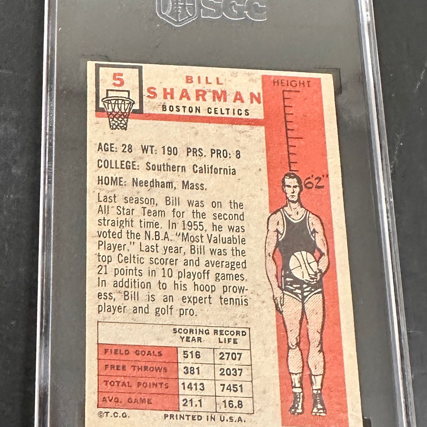 1957 Topps #5 Bill Sharman rookie SGC 6