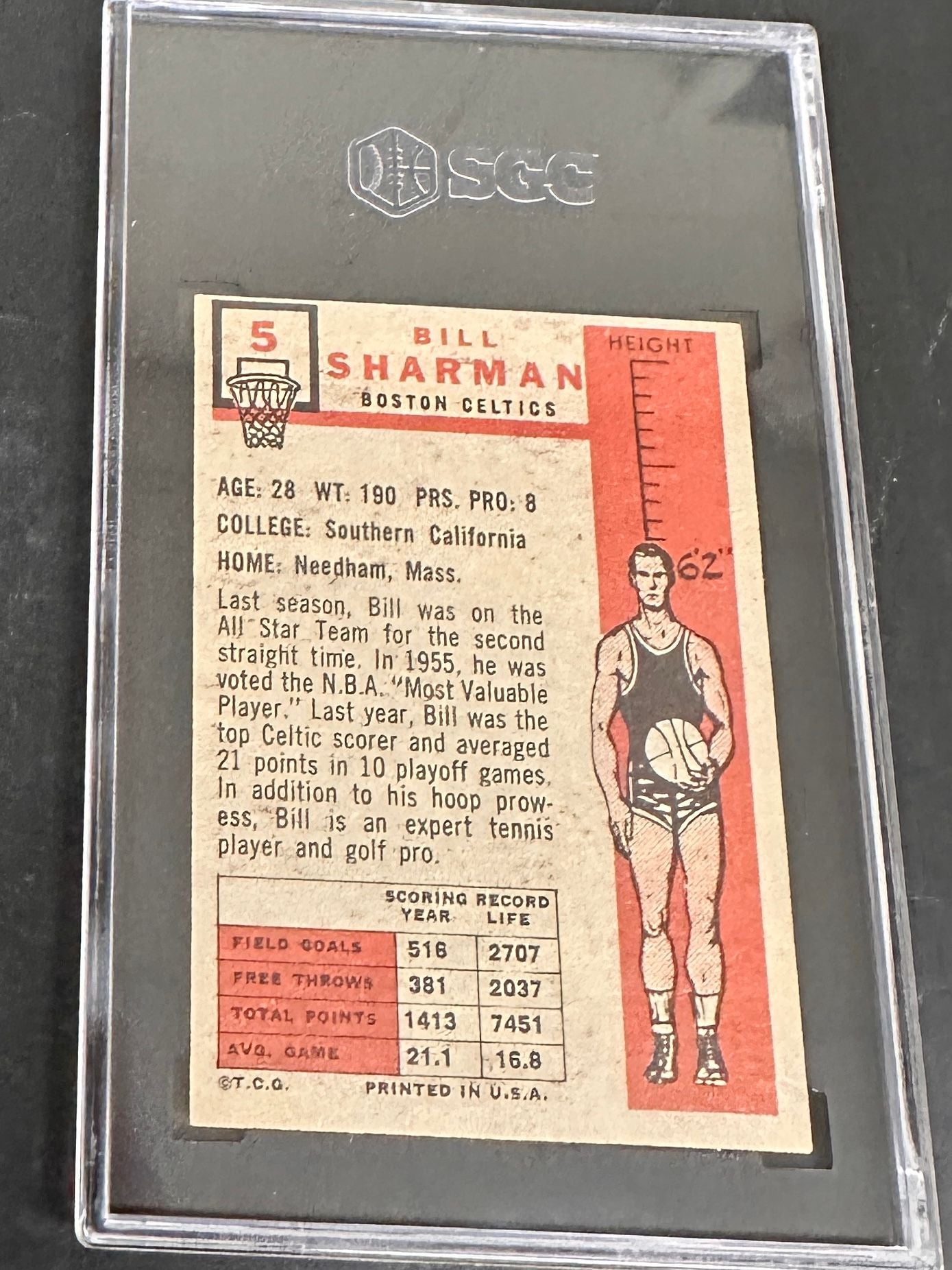 1957 Topps #5 Bill Sharman rookie SGC 6
