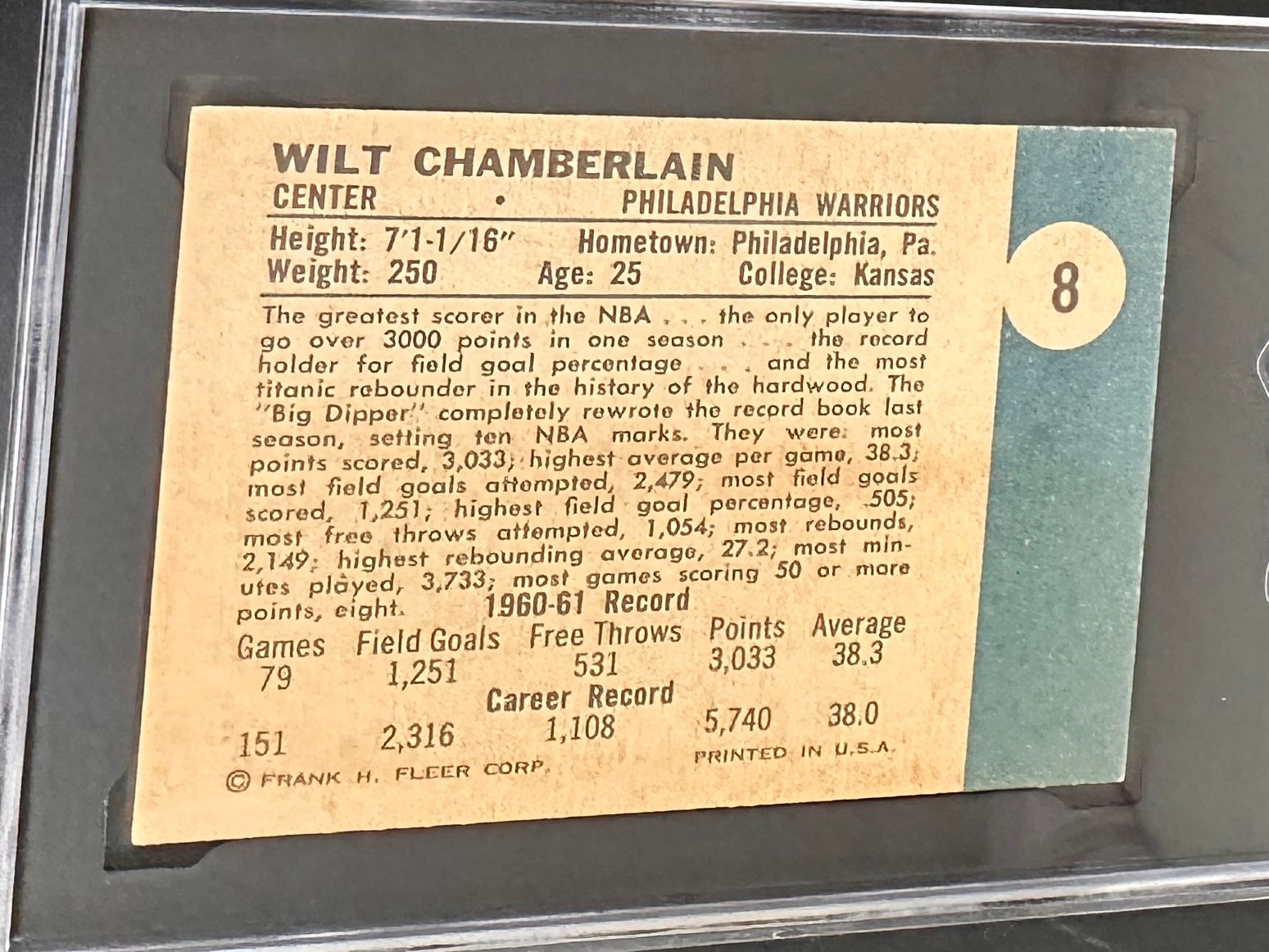 1961 Fleer #8 Wilt Chamberlain rookie SGC 5.5
