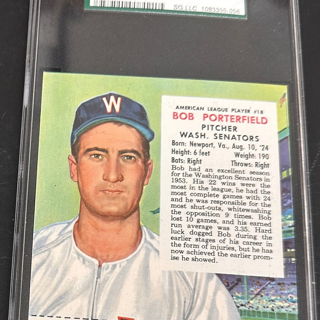1954 Red Man Tobacco w/ Tabs #A18 Bob Porterfield SGC 7.5